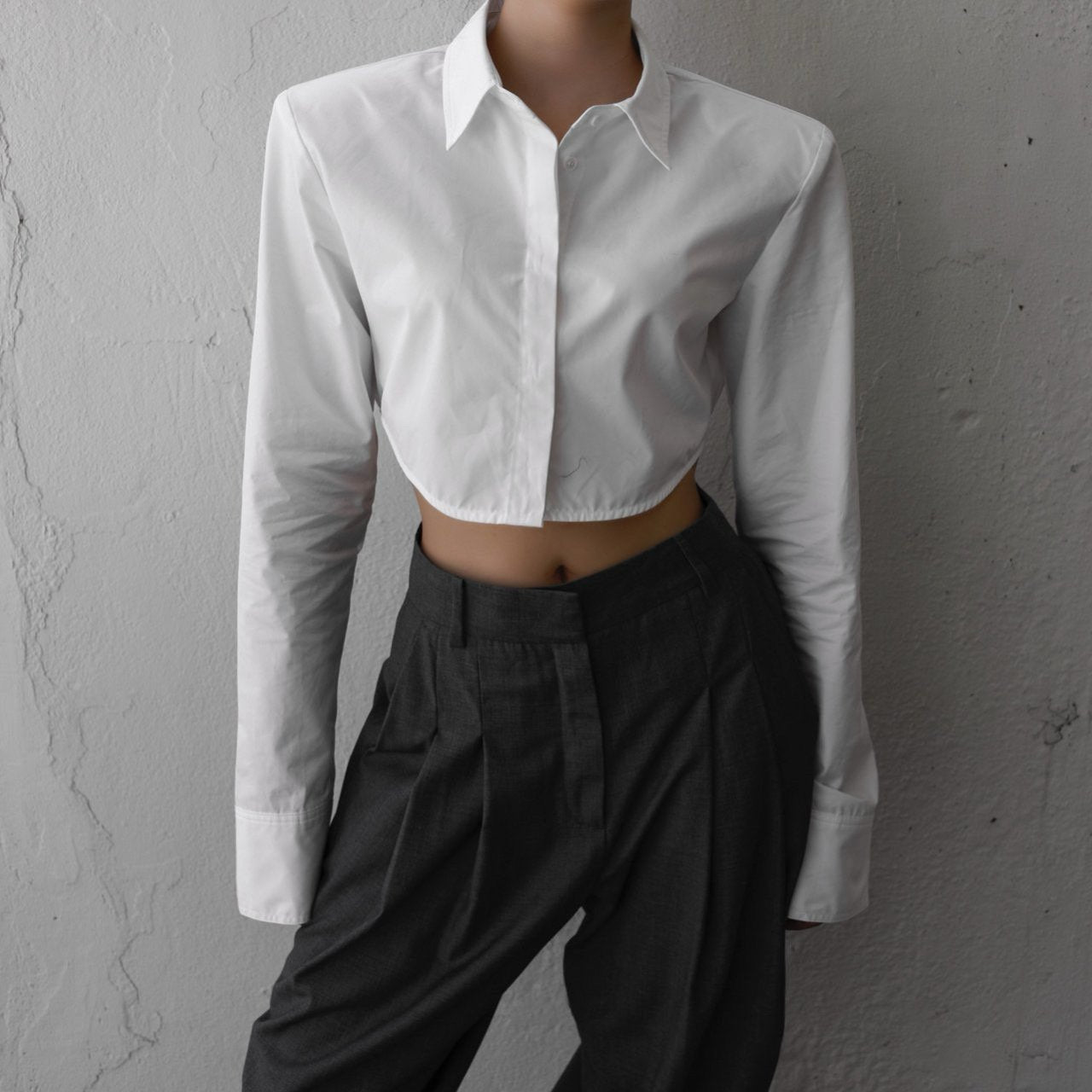 The Lux Shoulder Pad Cropped Shirt