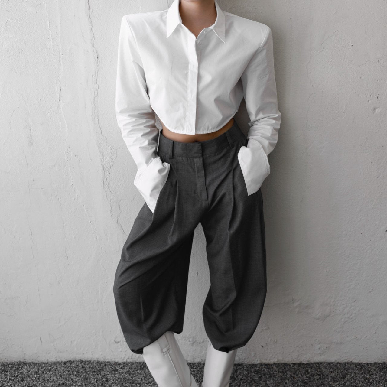 The Lux Shoulder Pad Cropped Shirt