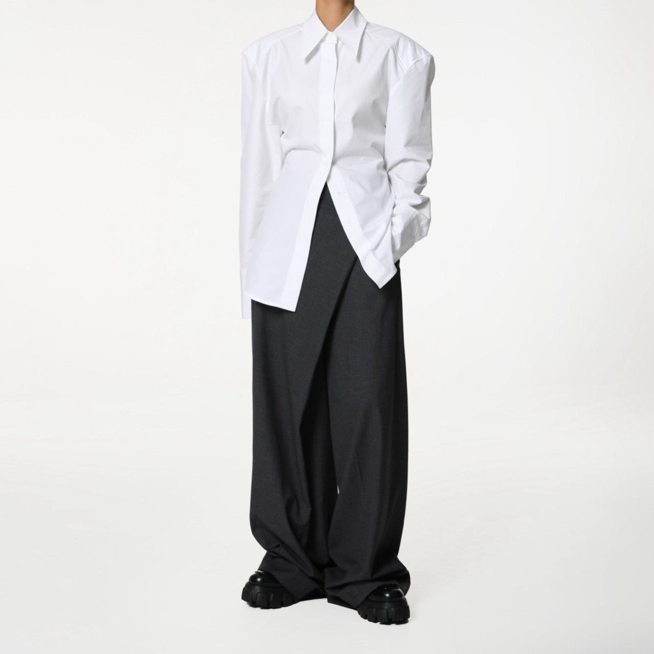 Padded Shoulder Cotton Shirt