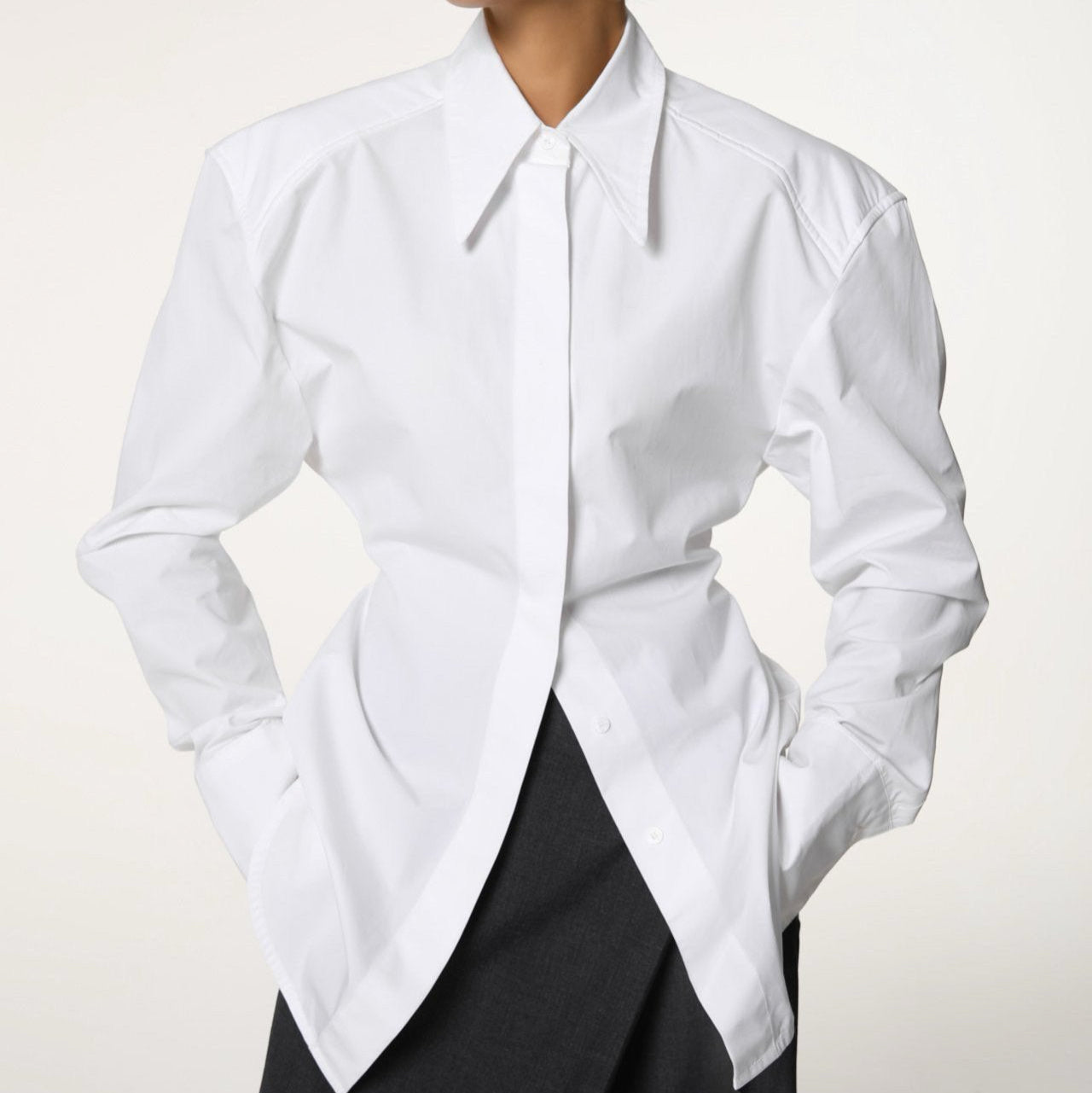 Padded Shoulder Cotton Shirt