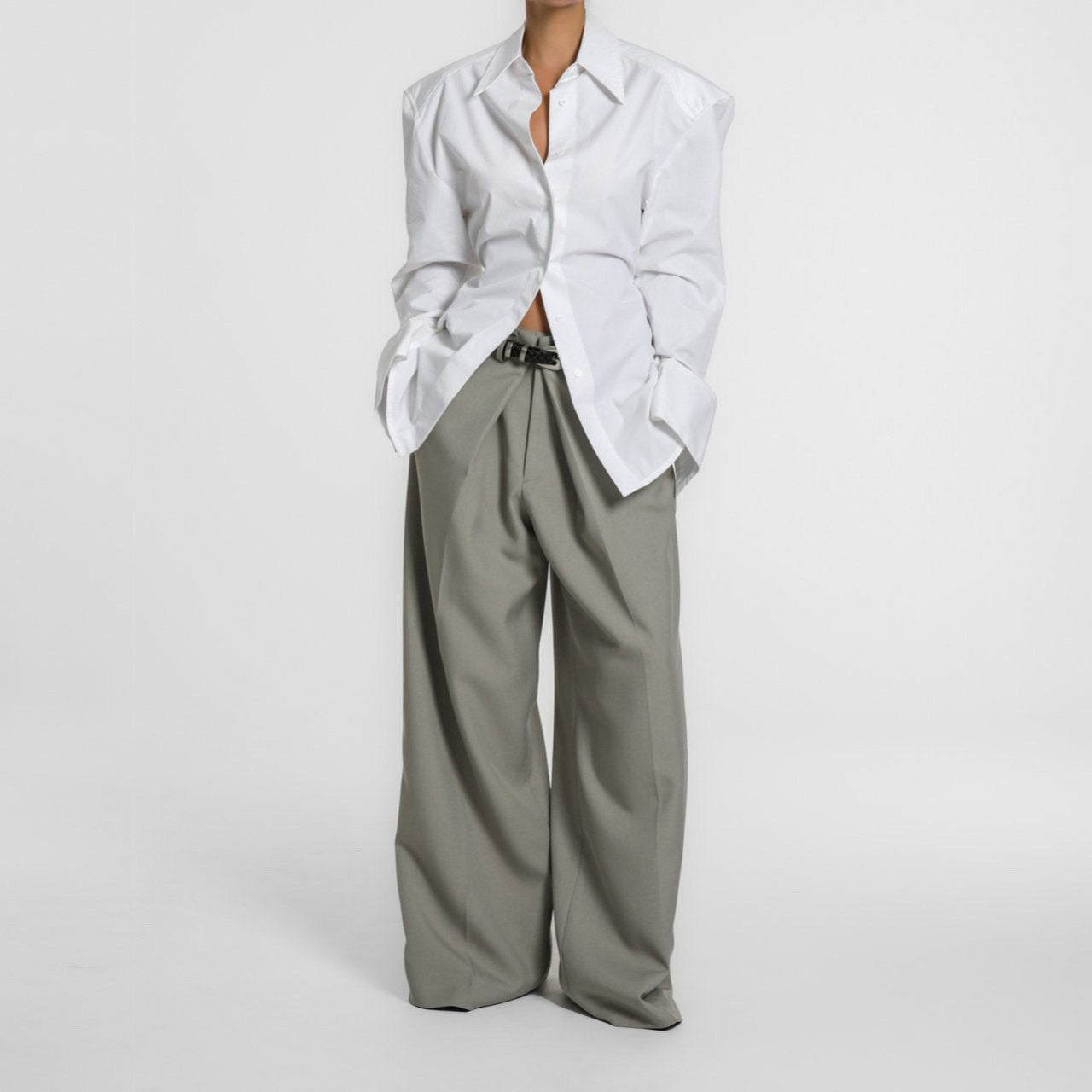 Padded Shoulder Cotton Shirt
