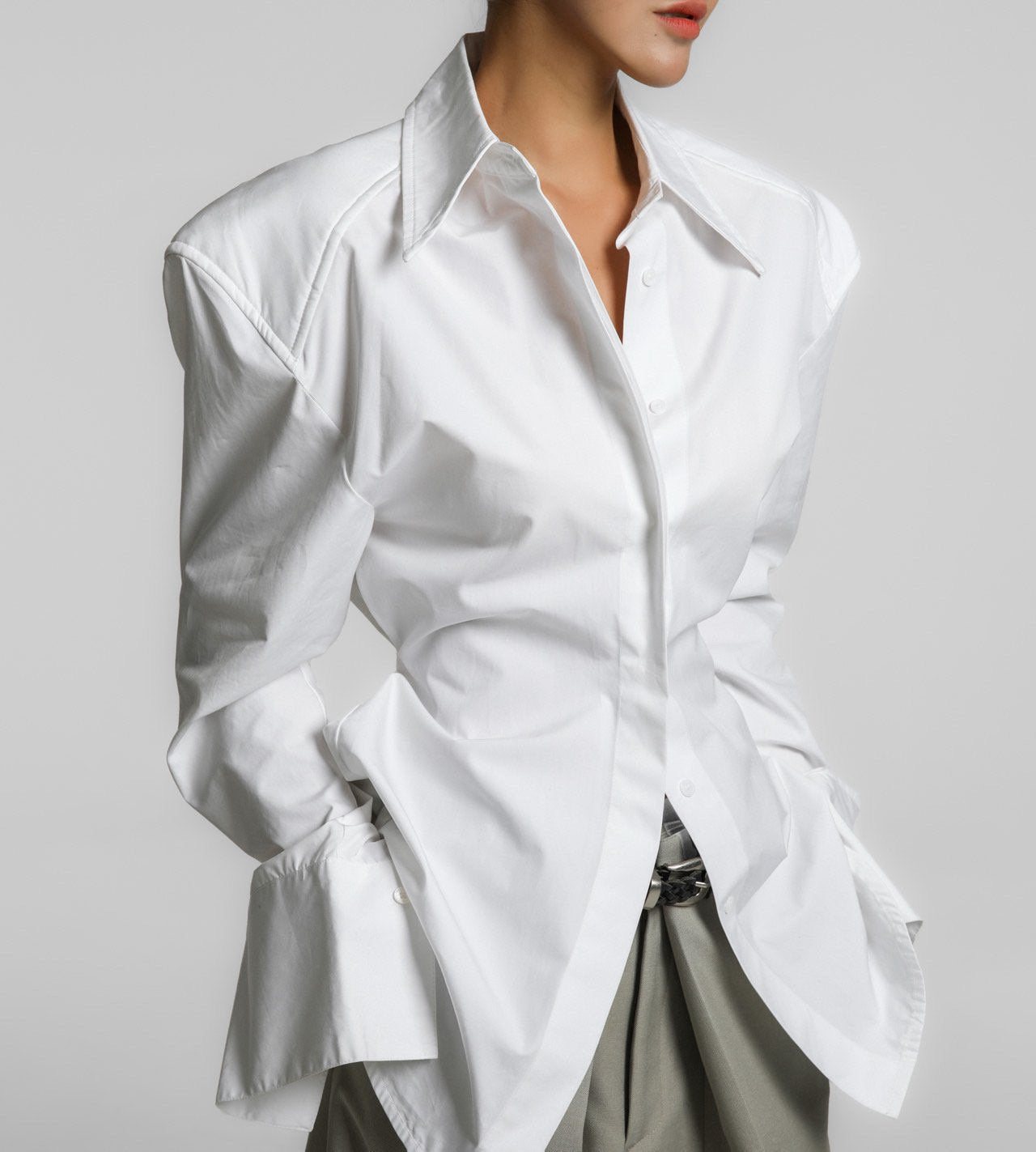Padded Shoulder Cotton Shirt