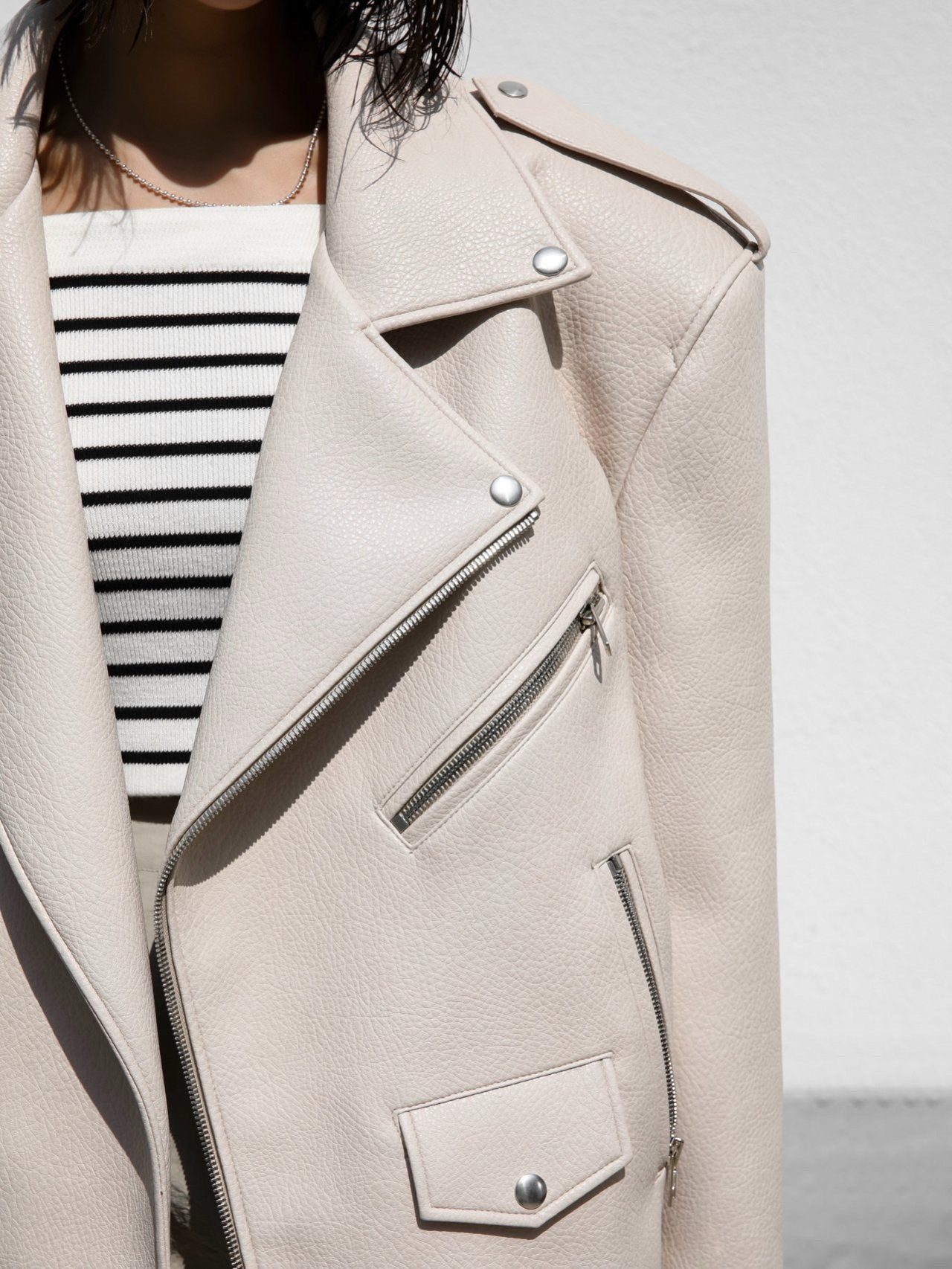 Oversized Chunky Zipped Vegan Leather Biker Jacket