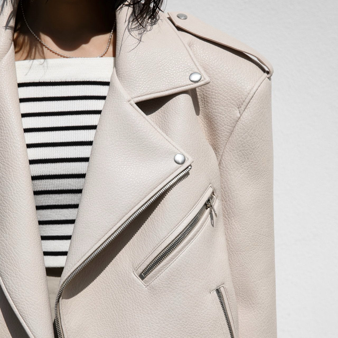 Oversized Chunky Zipped Vegan Leather Biker Jacket