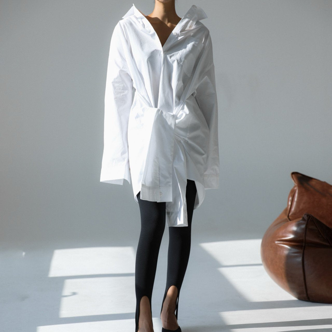 The Oversized Knot Sleeved Shirt Dress