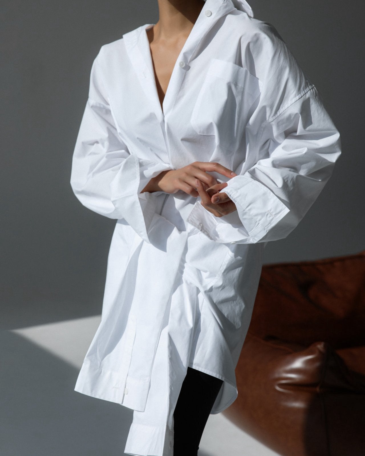 The Oversized Knot Sleeved Shirt Dress