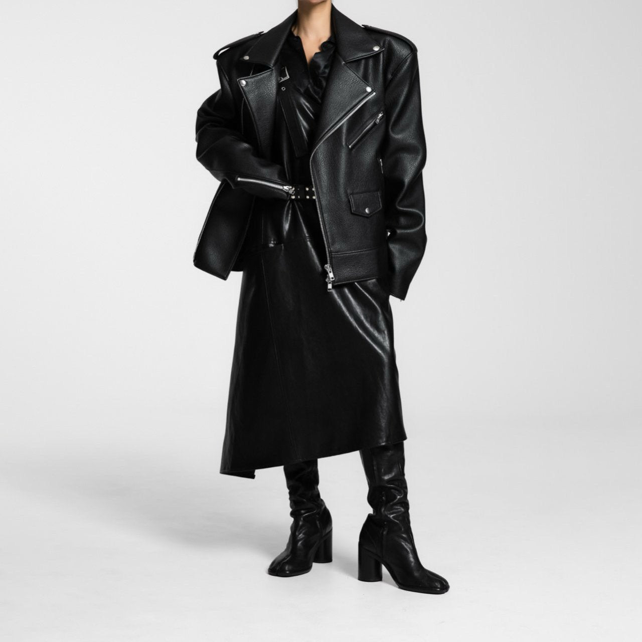 Oversized Chunky Zipped Vegan Leather Biker Jacket