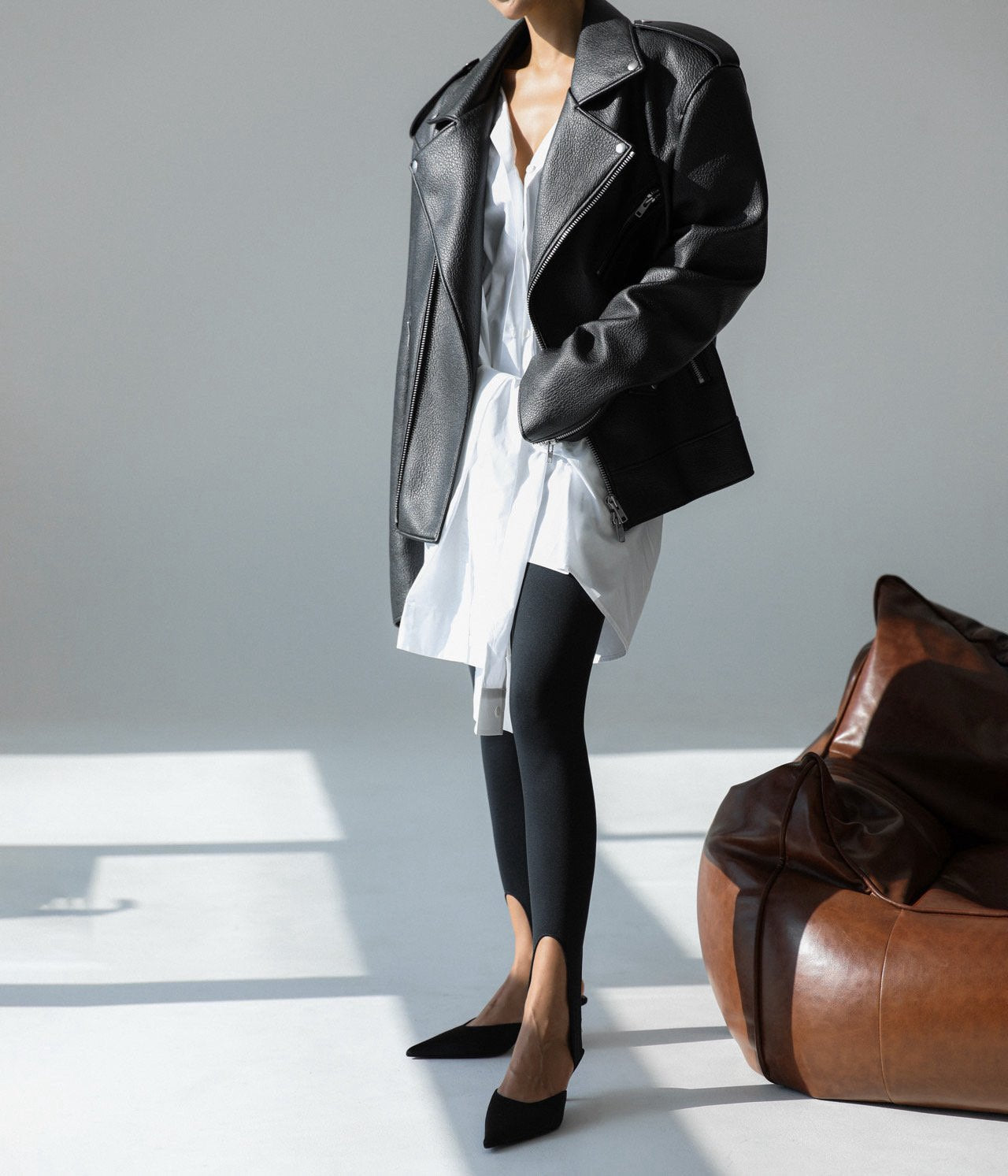 Oversized Chunky Zipped Vegan Leather Biker Jacket