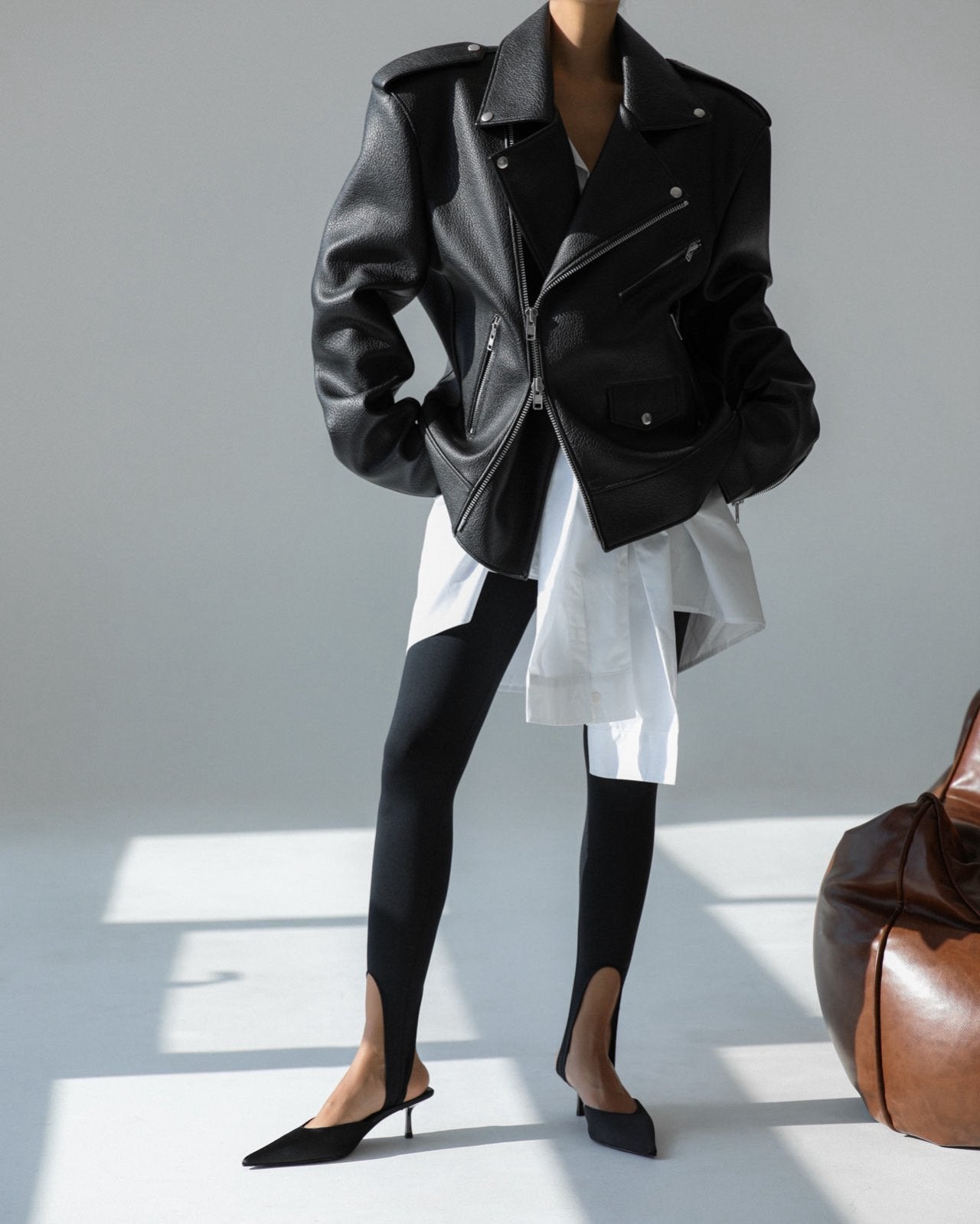Oversized Chunky Zipped Vegan Leather Biker Jacket