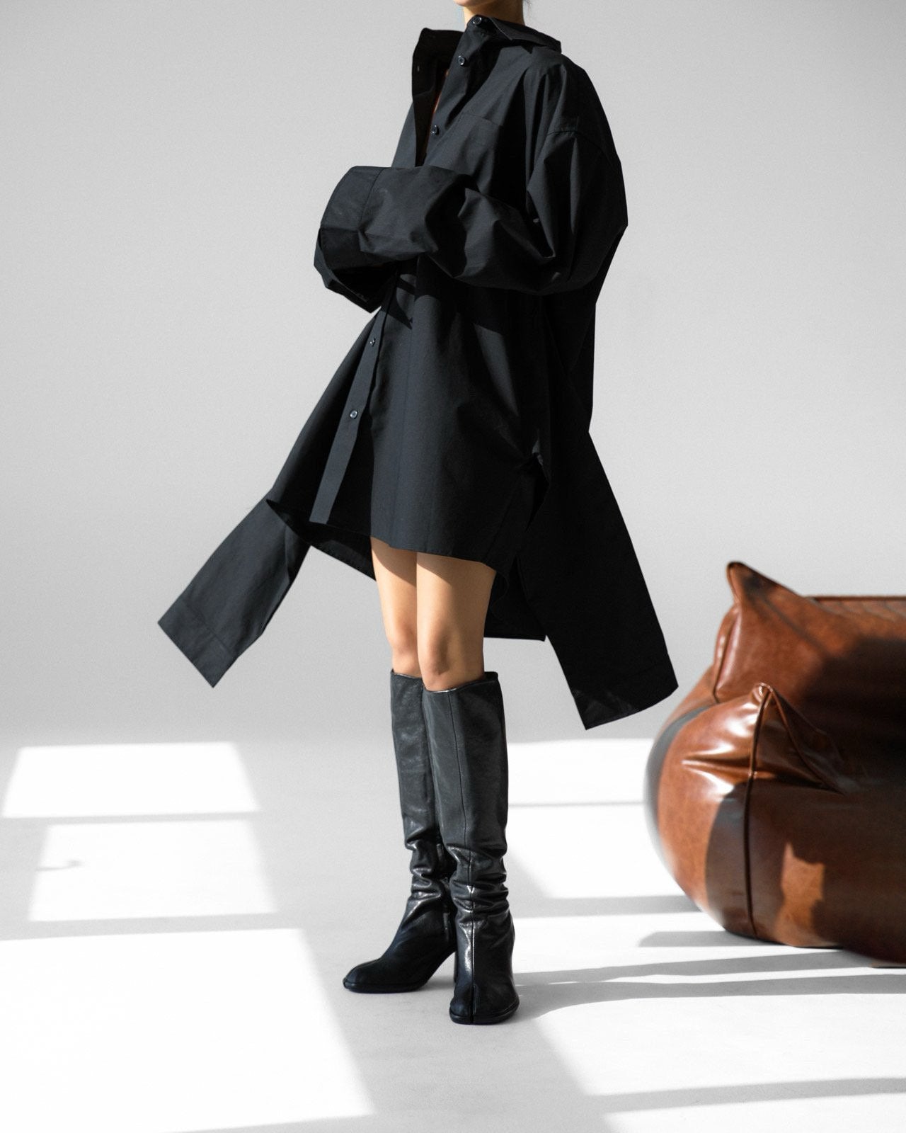 The Oversized Knot Sleeved Shirt Dress