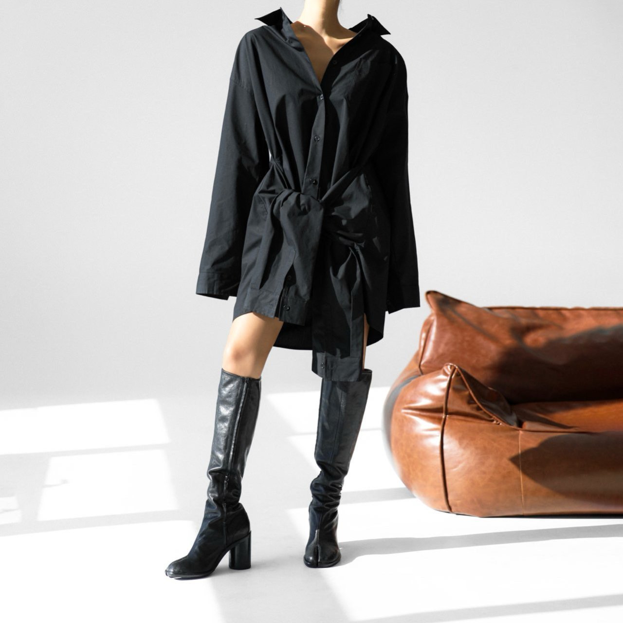The Oversized Knot Sleeved Shirt Dress
