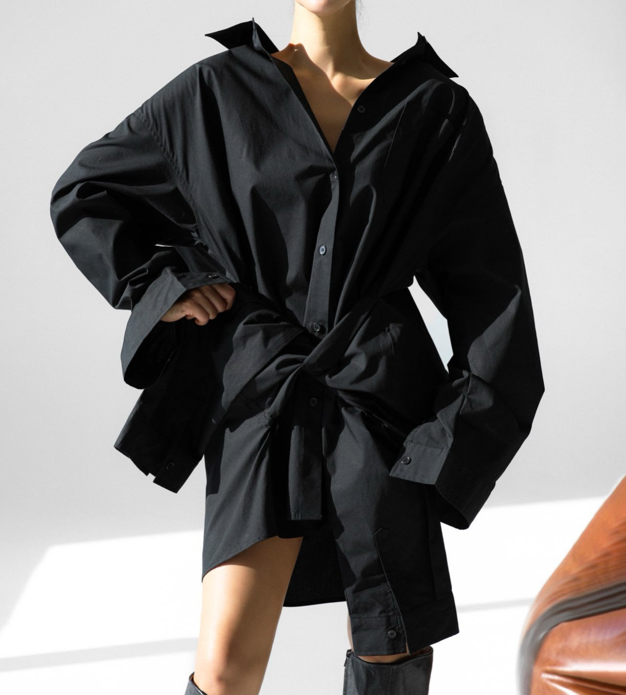 The Oversized Knot Sleeved Shirt Dress