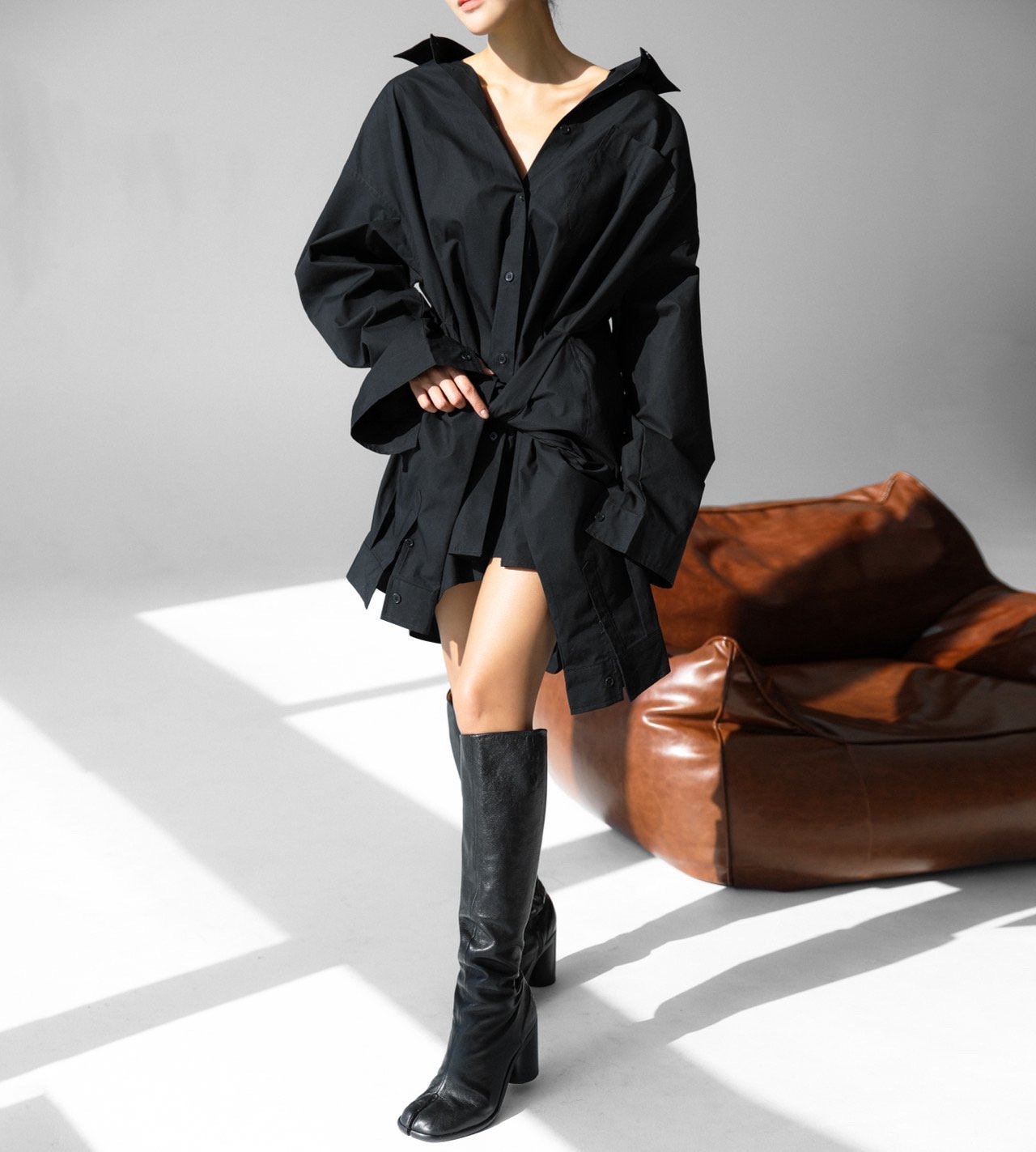 The Oversized Knot Sleeved Shirt Dress