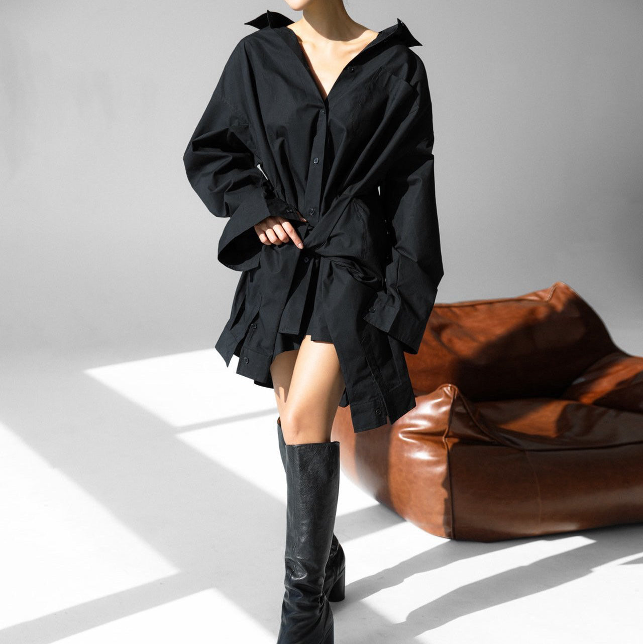 The Tie-Front Oversized Shirt Dress