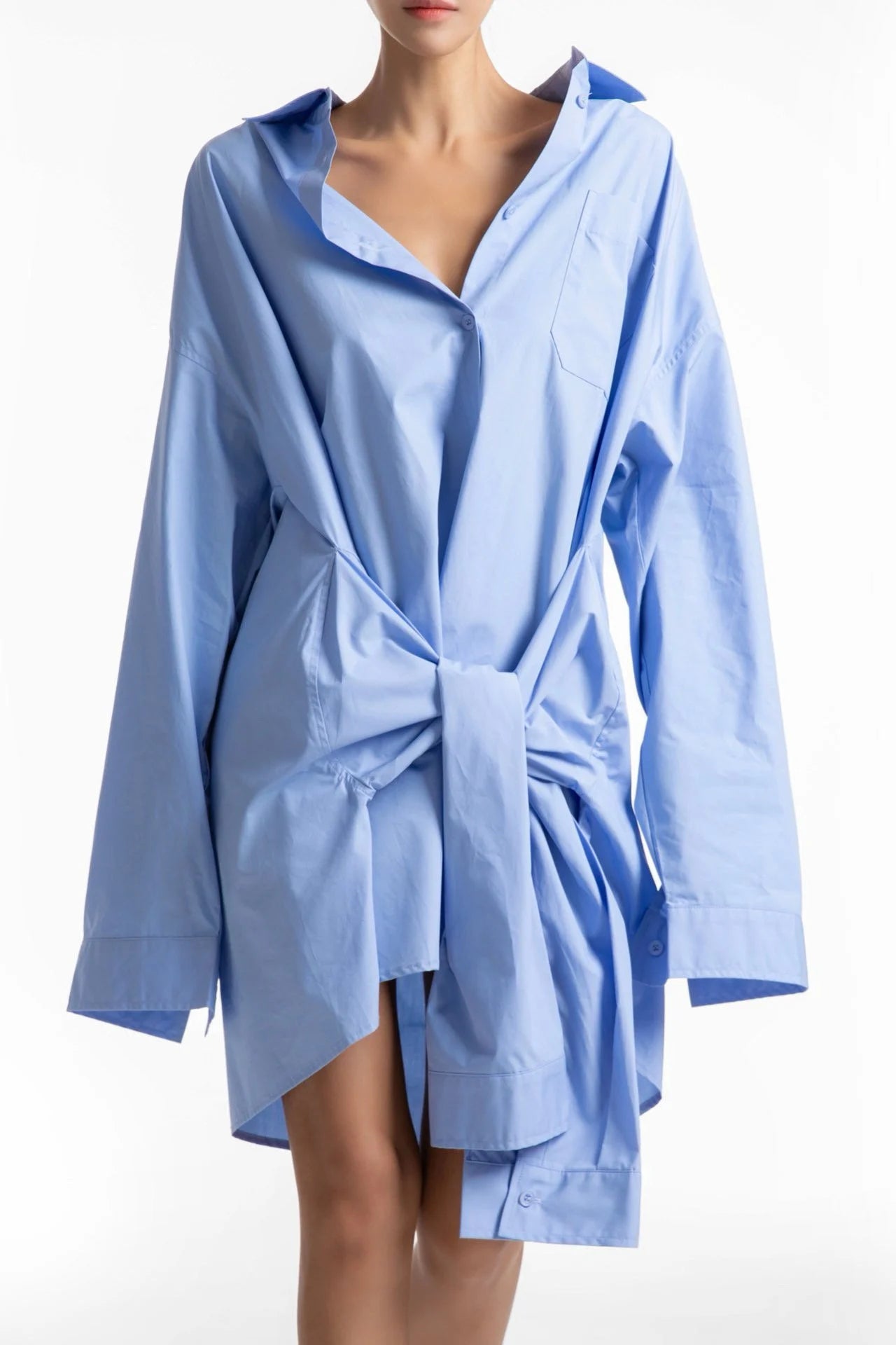 The Oversized Knot Sleeved Shirt Dress