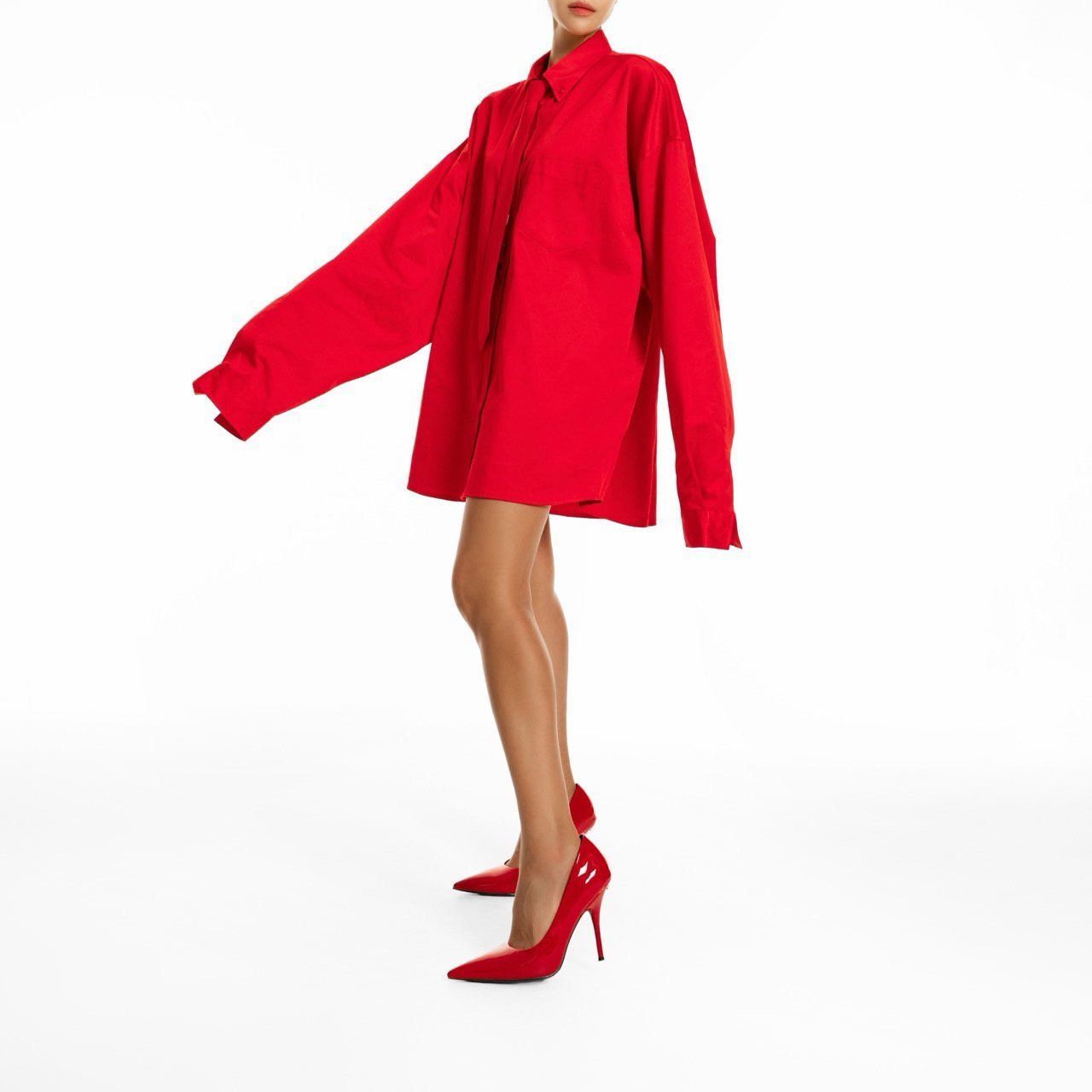 Oversized Neck Tie Button Down Dress