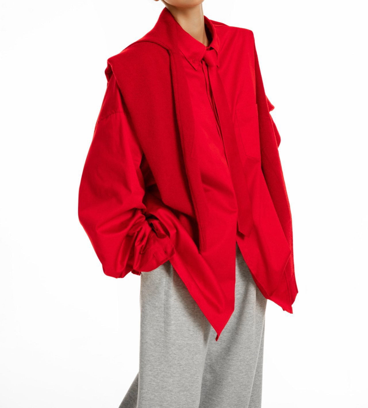 Oversized Neck Tie Button Down Dress
