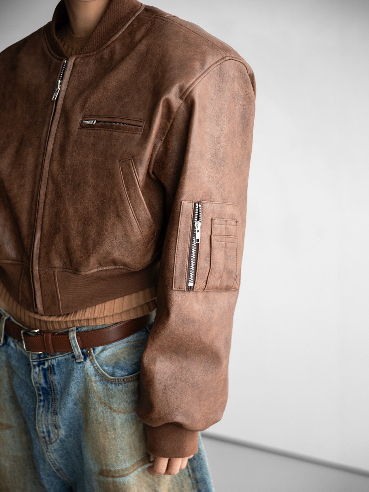 Vegan Cropped Bomber Jacket