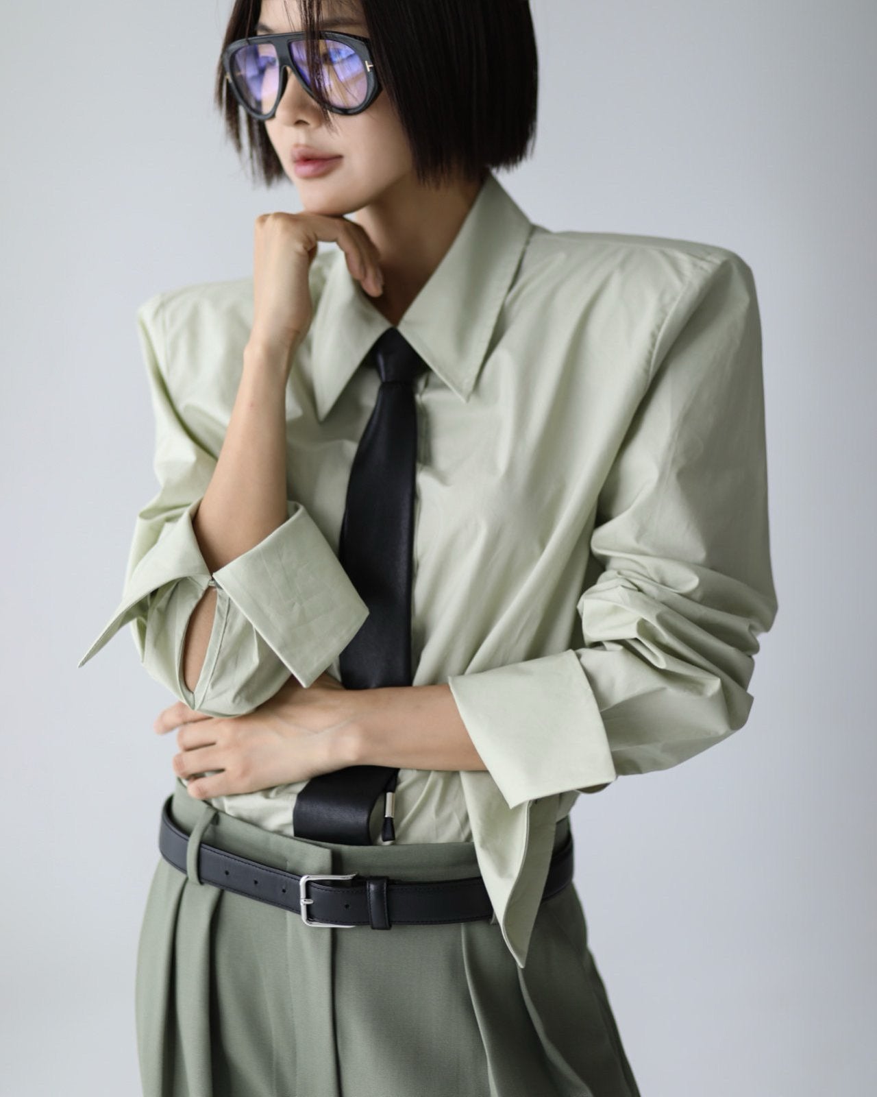 Wing Cuffed Button Down Shirt Mint