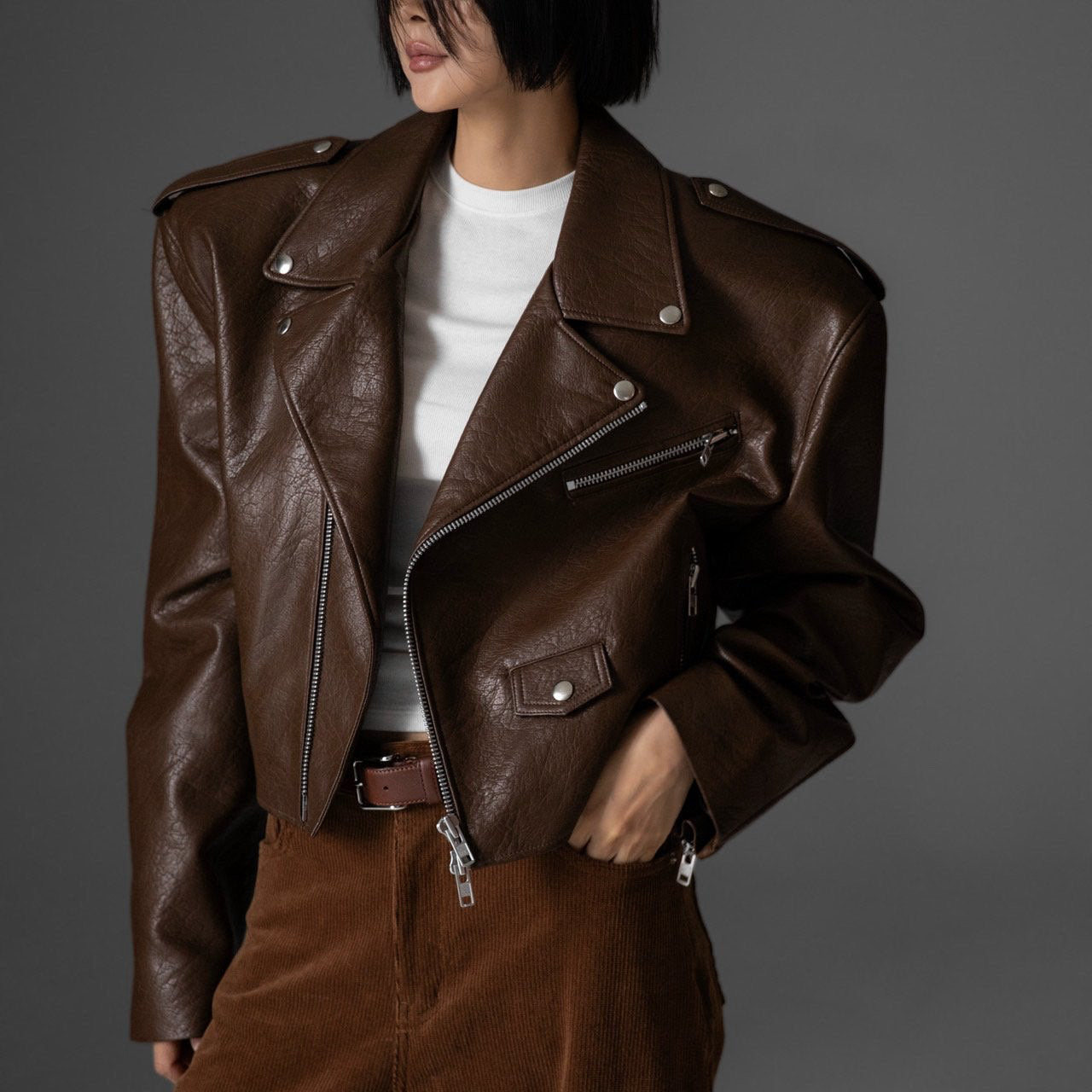 Vegan Leather Cropped Biker Jacket