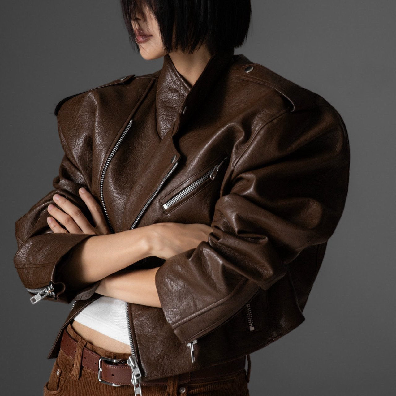 Vegan Leather Cropped Biker Jacket