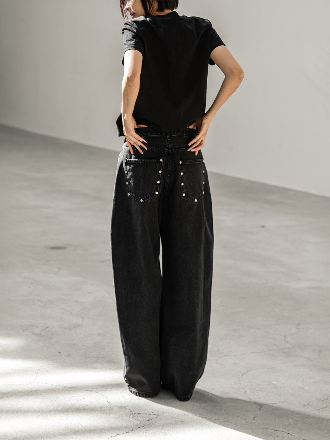 Pantalones Anchos Vaqueros con Tachuelas