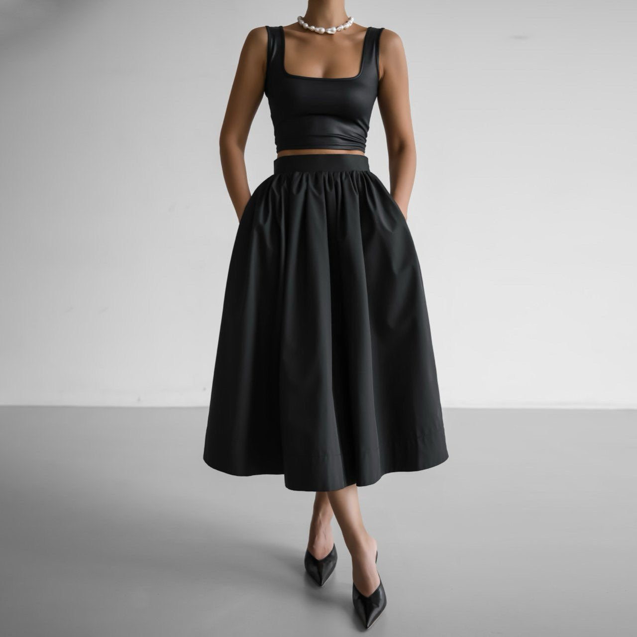 Romantic Pleated Flared Skirt