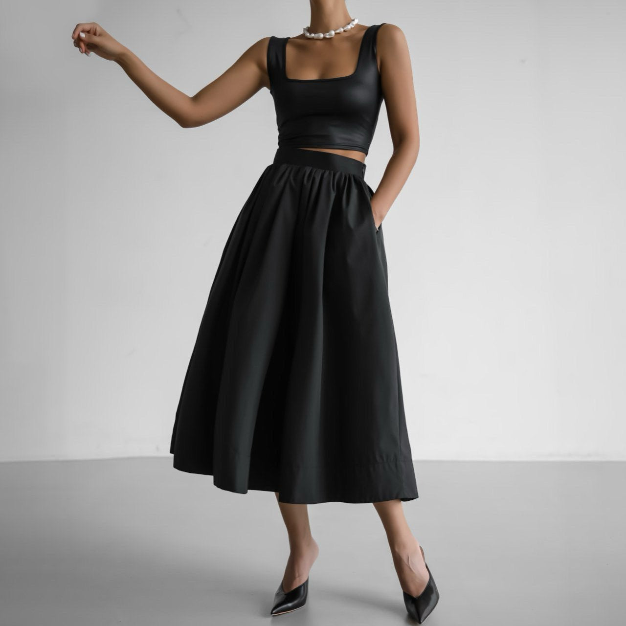 Romantic Pleated Flared Skirt