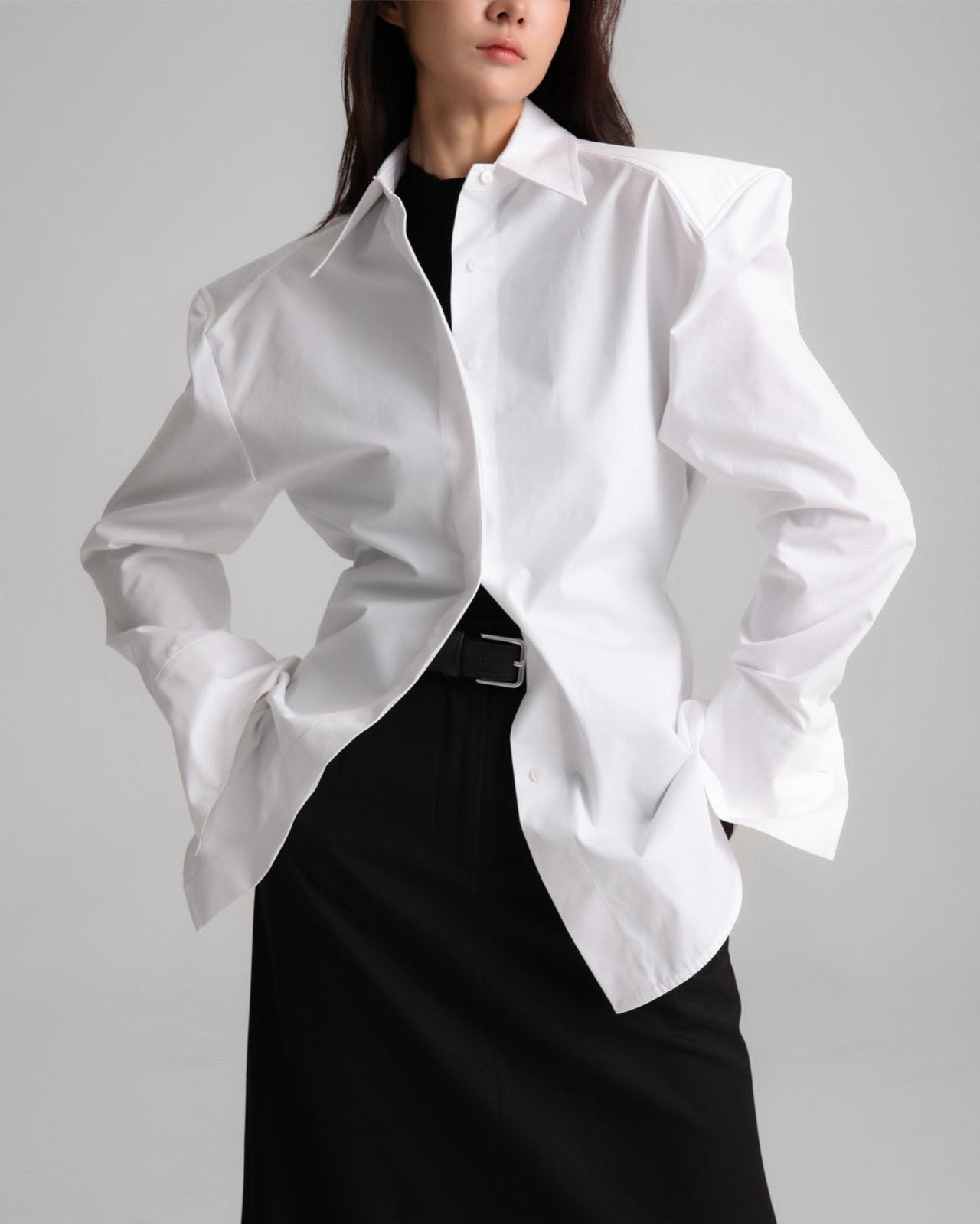 Padded Shoulder Cotton Shirt