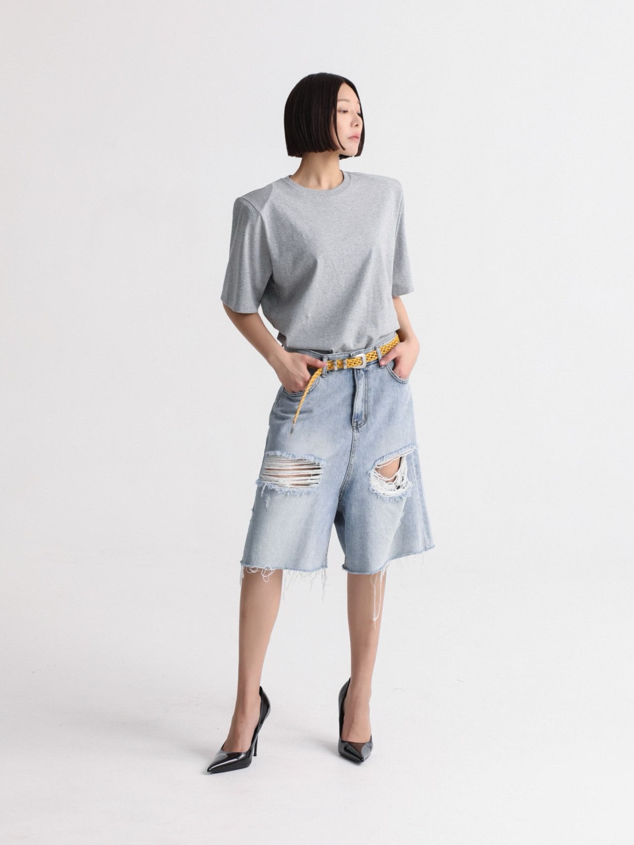 Half Sleeved Padded Shoulder Bodysuit