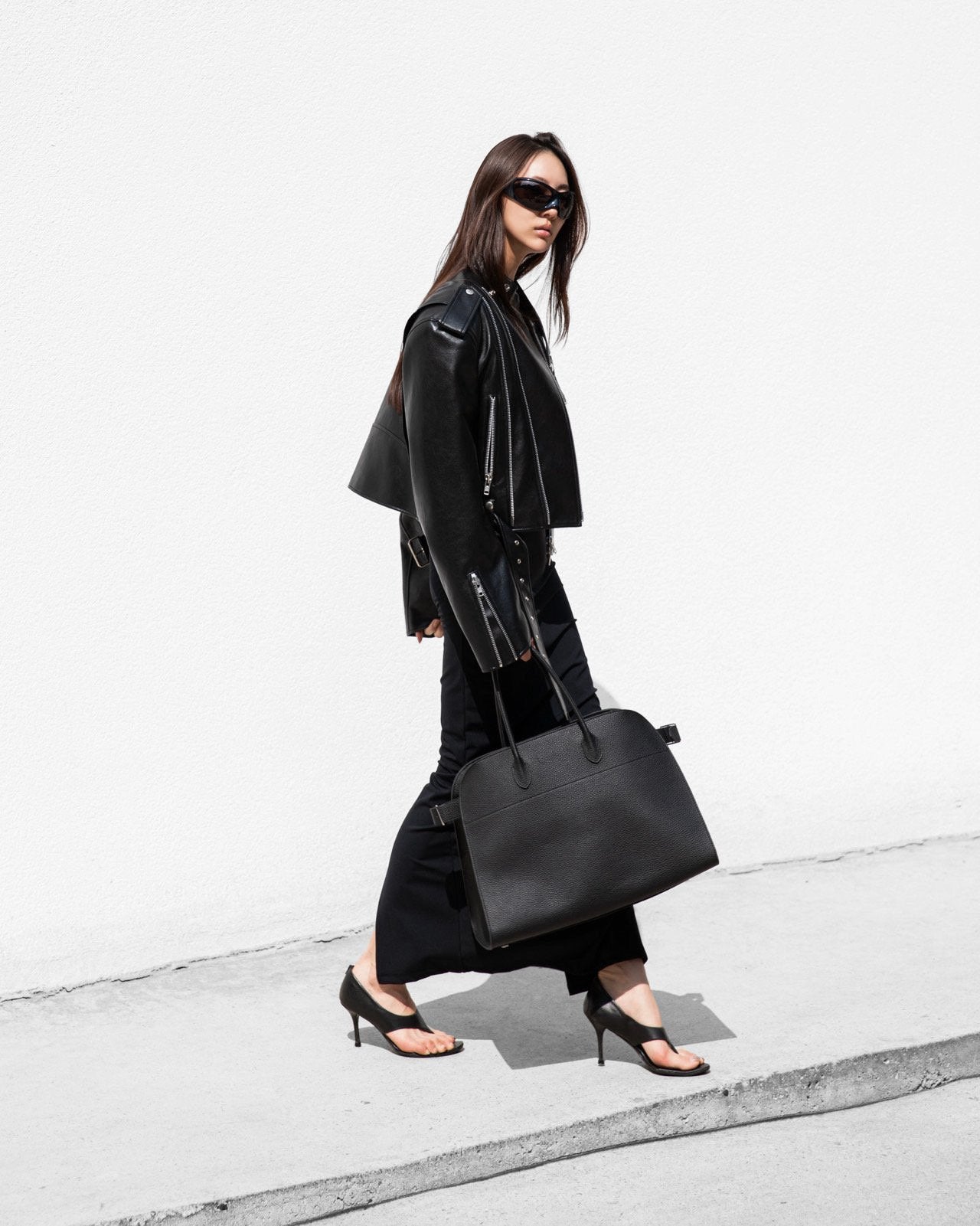 Zipped Vegan Leather Biker Jacket