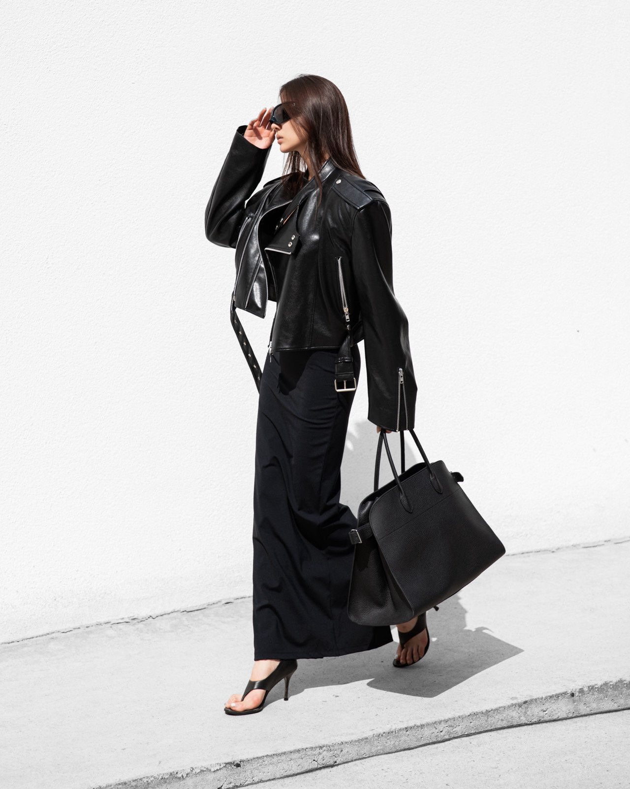 Zipped Vegan Leather Biker Jacket