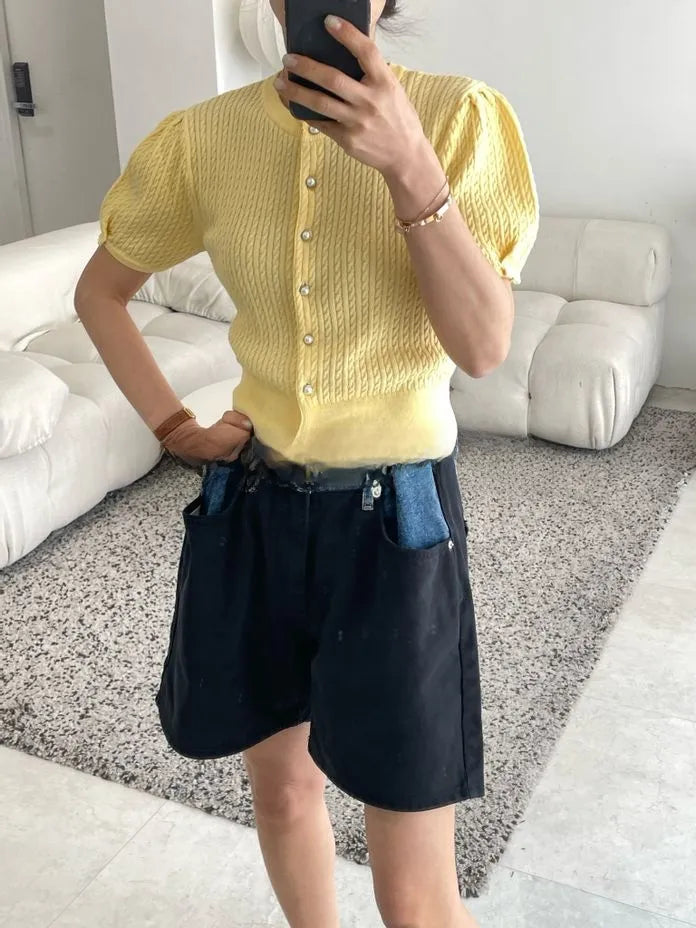 The Double Button Denim Shorts