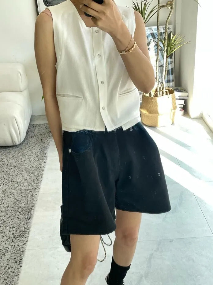 The Double Button Denim Shorts
