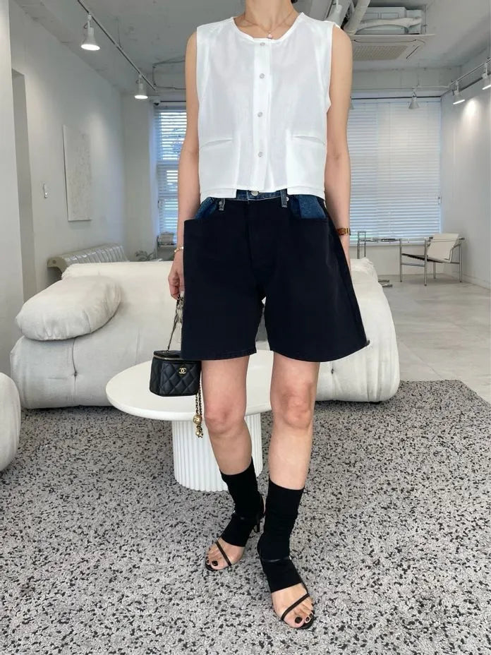 The Double Button Denim Shorts