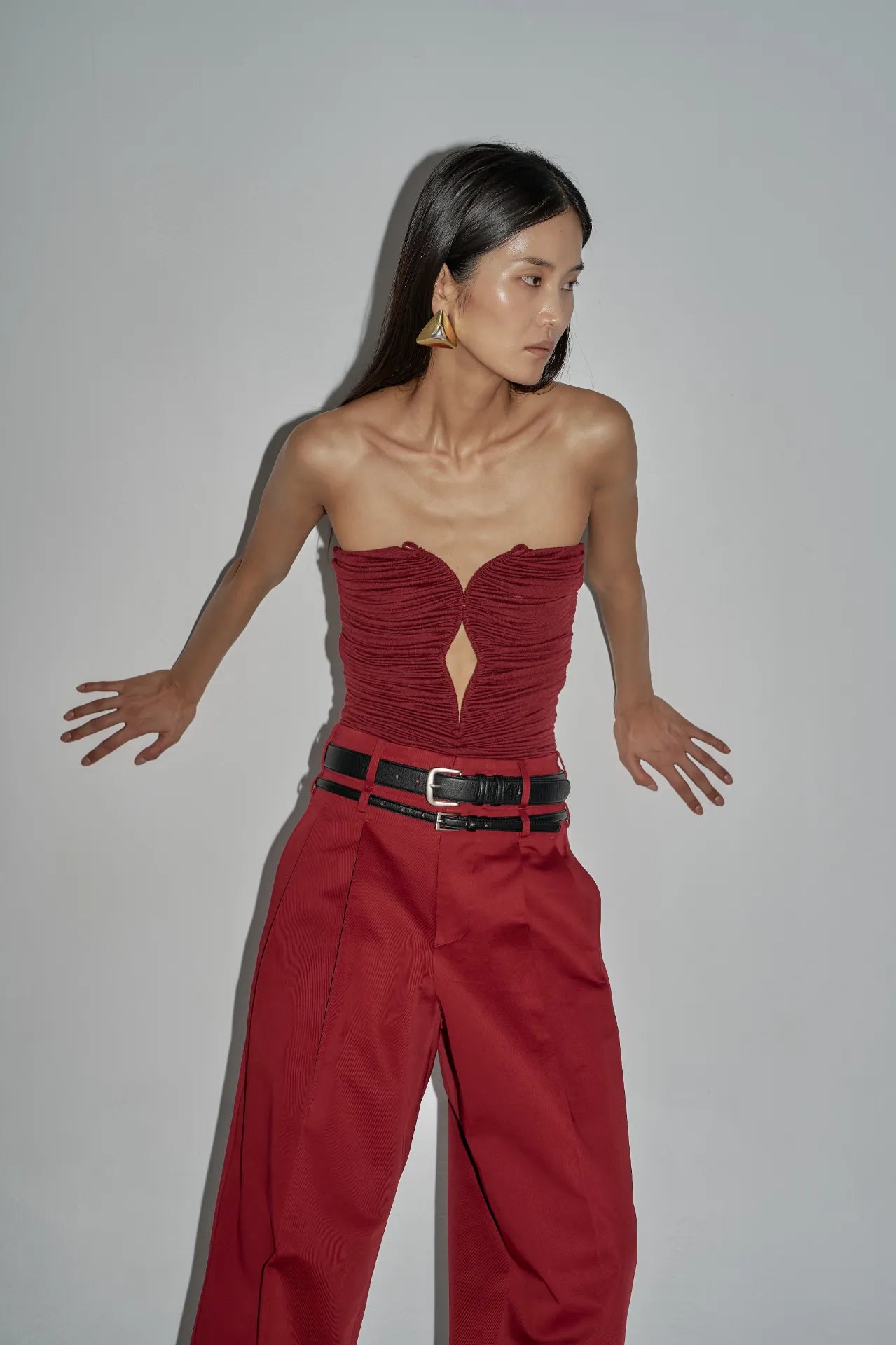 Ruched Strapless Corset Top - Deep Red
