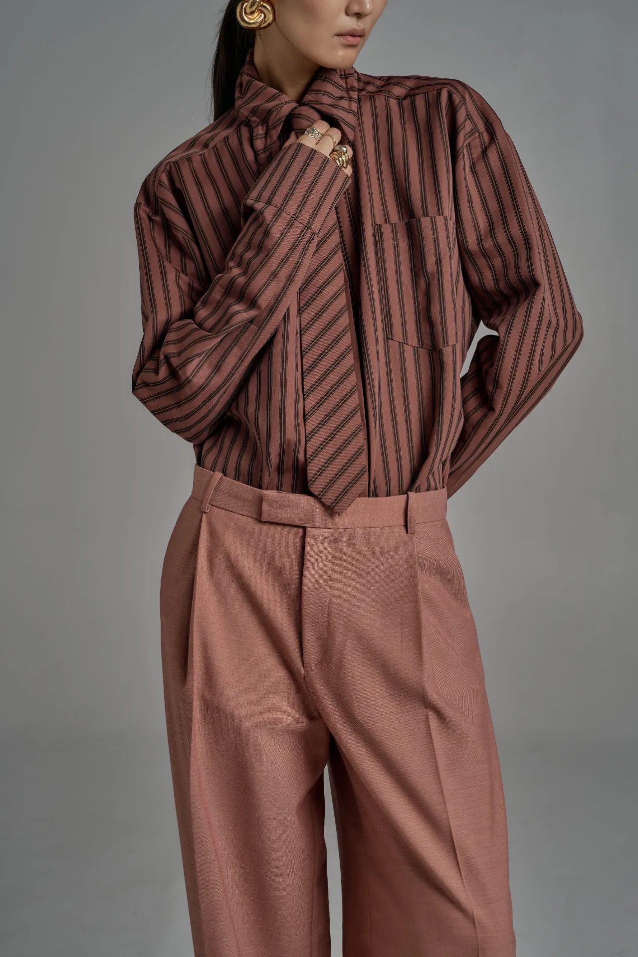 The Striped Shirt Dress in Burgundy