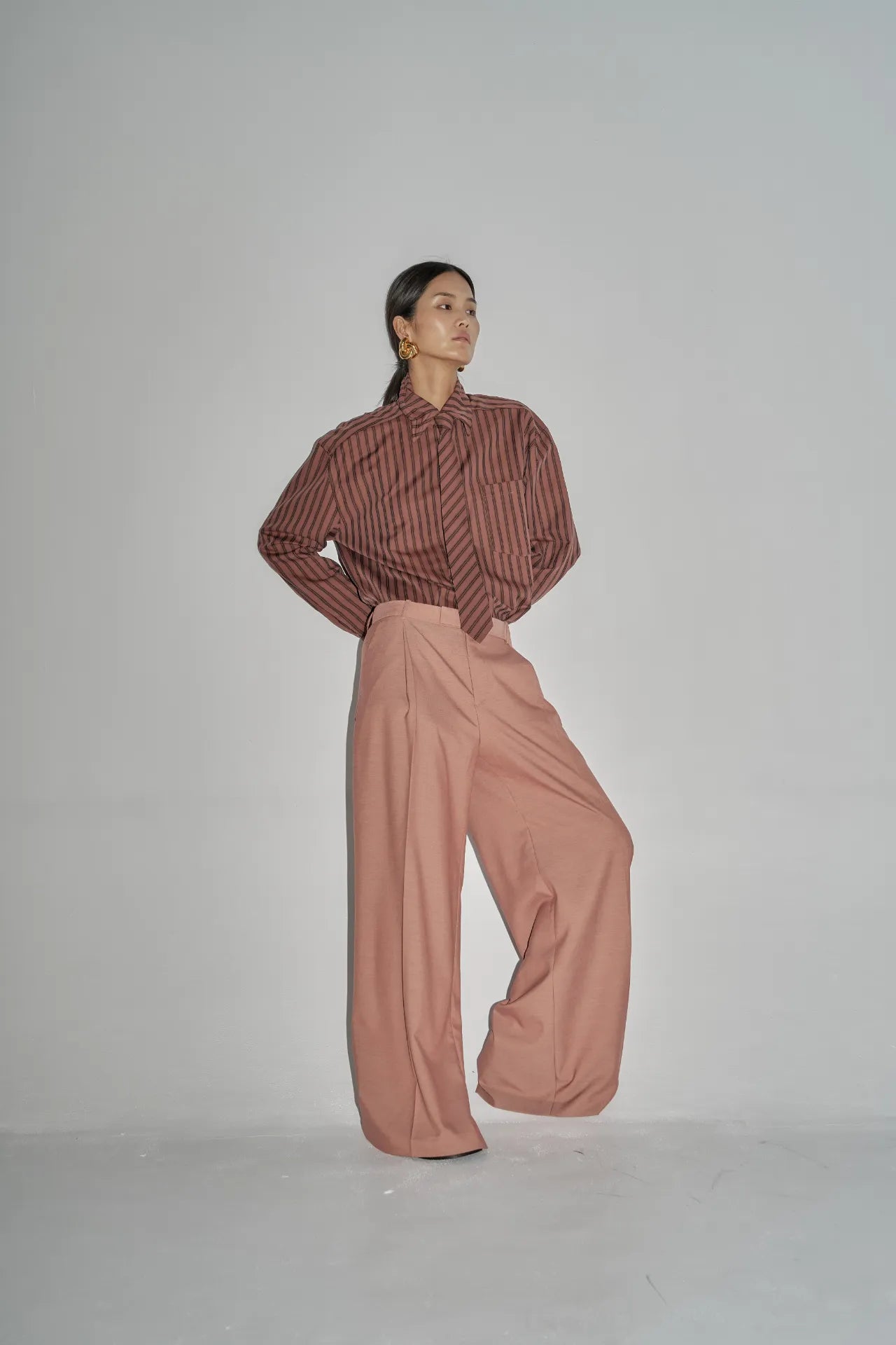 The Striped Shirt Dress in Burgundy