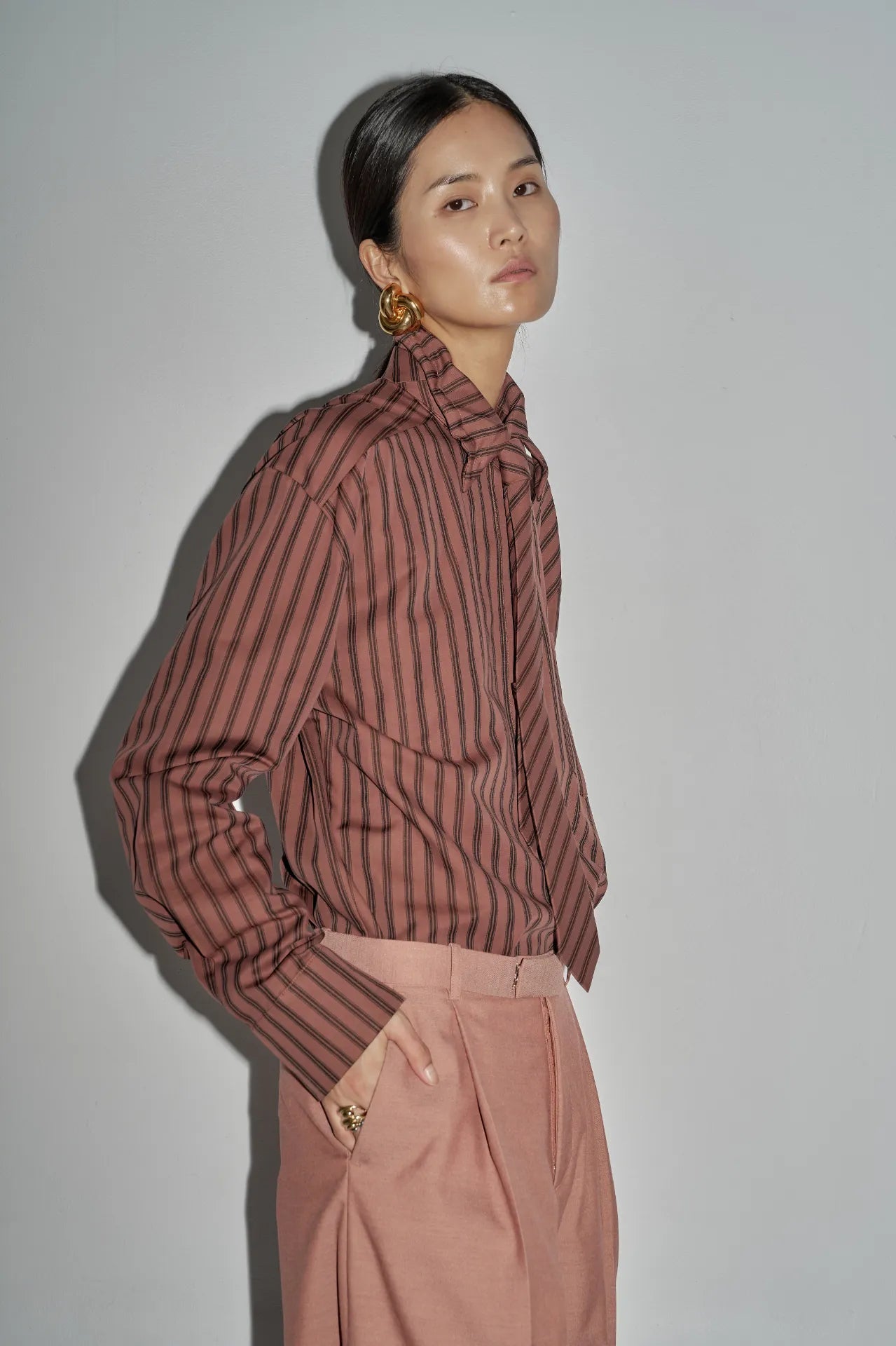 The Striped Shirt Dress in Burgundy