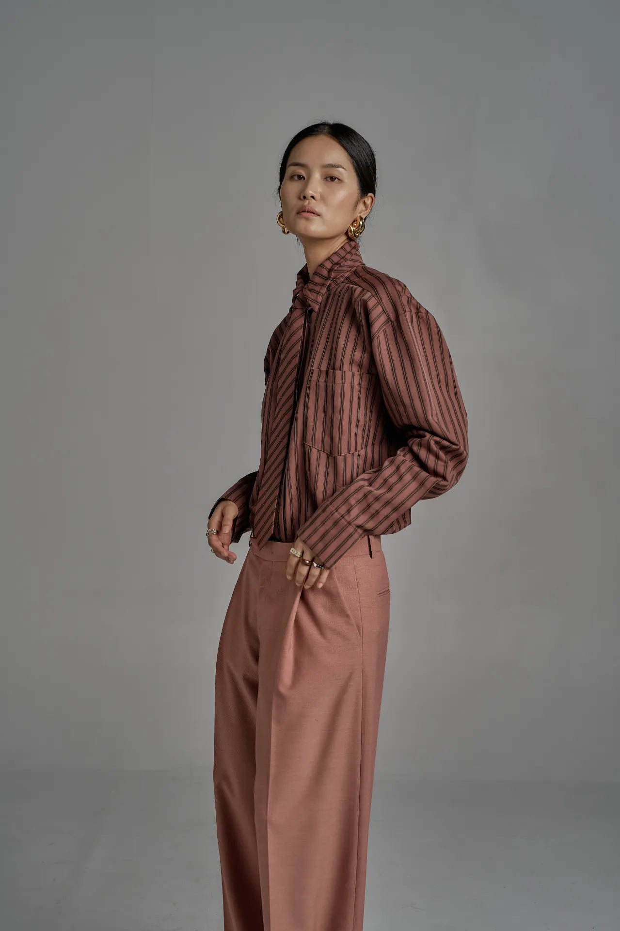 The Striped Shirt Dress in Burgundy