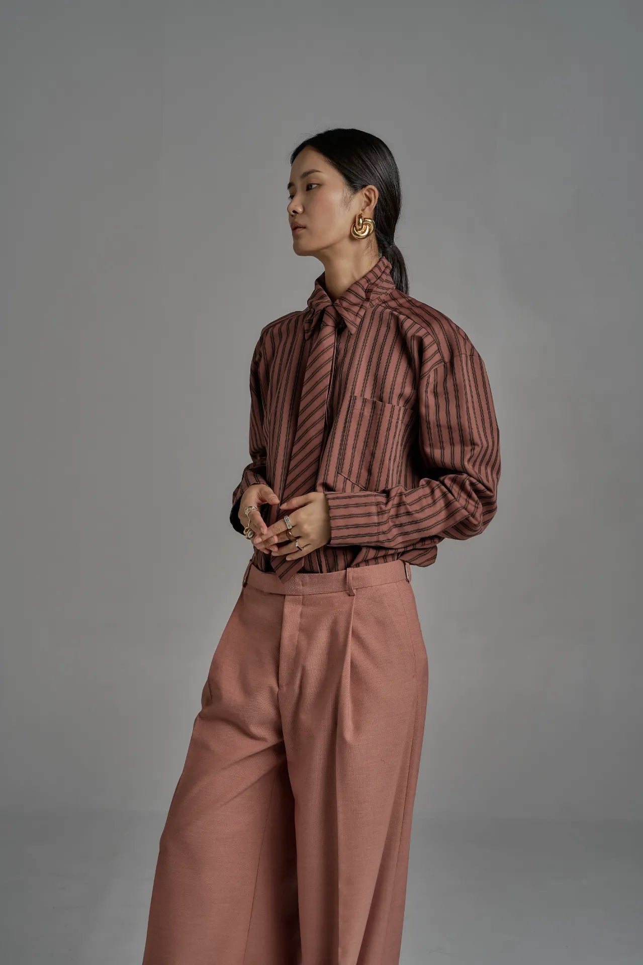 The Striped Shirt Dress in Burgundy