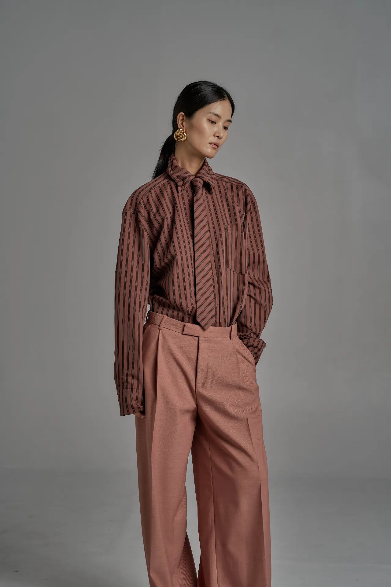 The Striped Shirt Dress in Burgundy