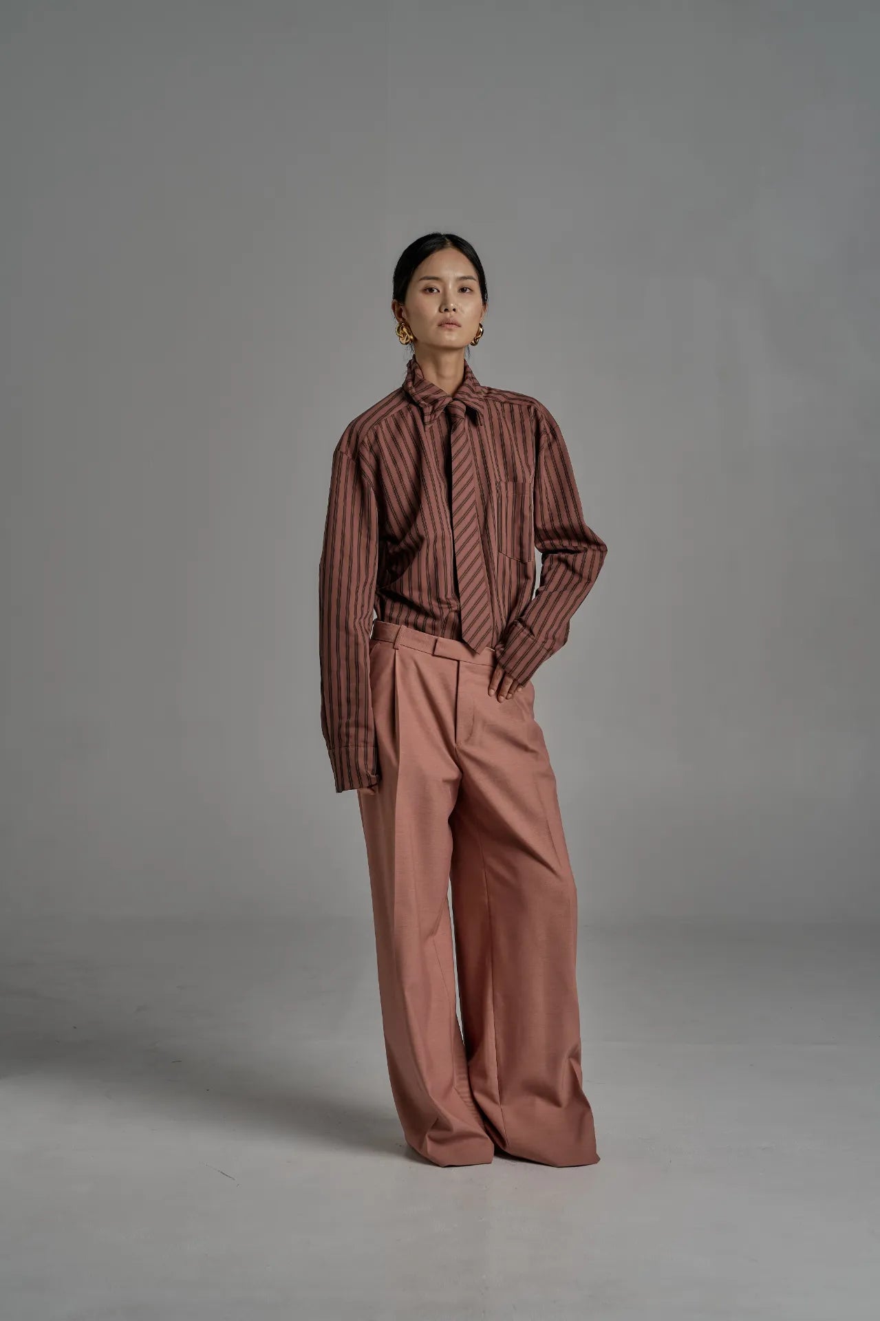 The Striped Shirt Dress in Burgundy