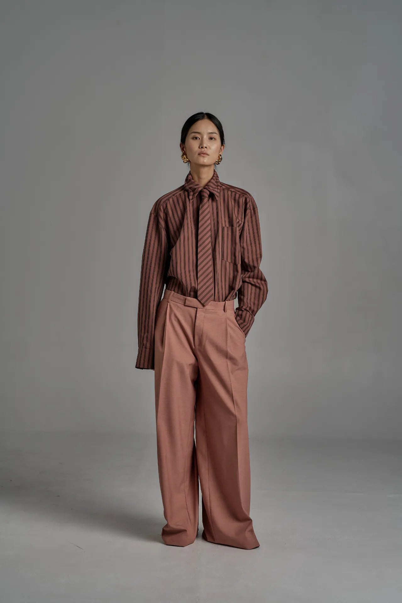 The Striped Shirt Dress in Burgundy