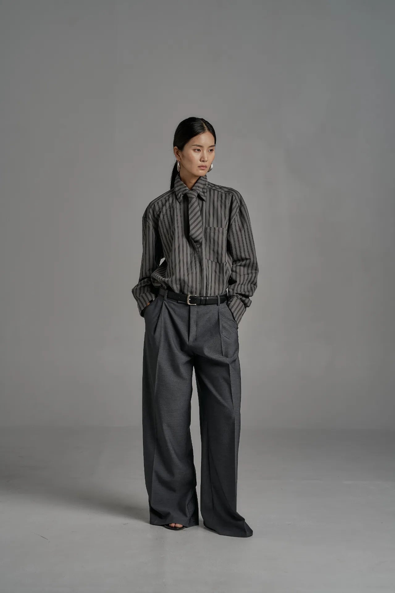 The Striped Shirt Dress in Grey
