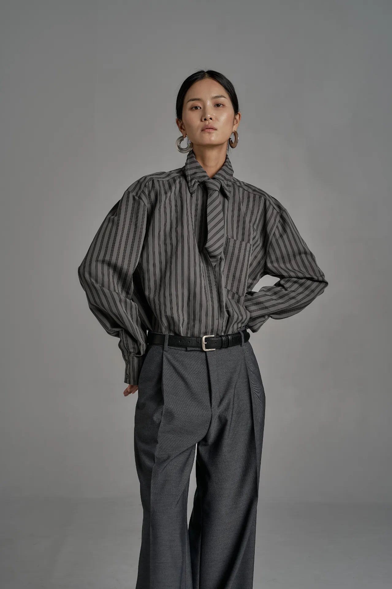 The Striped Shirt Dress in Grey