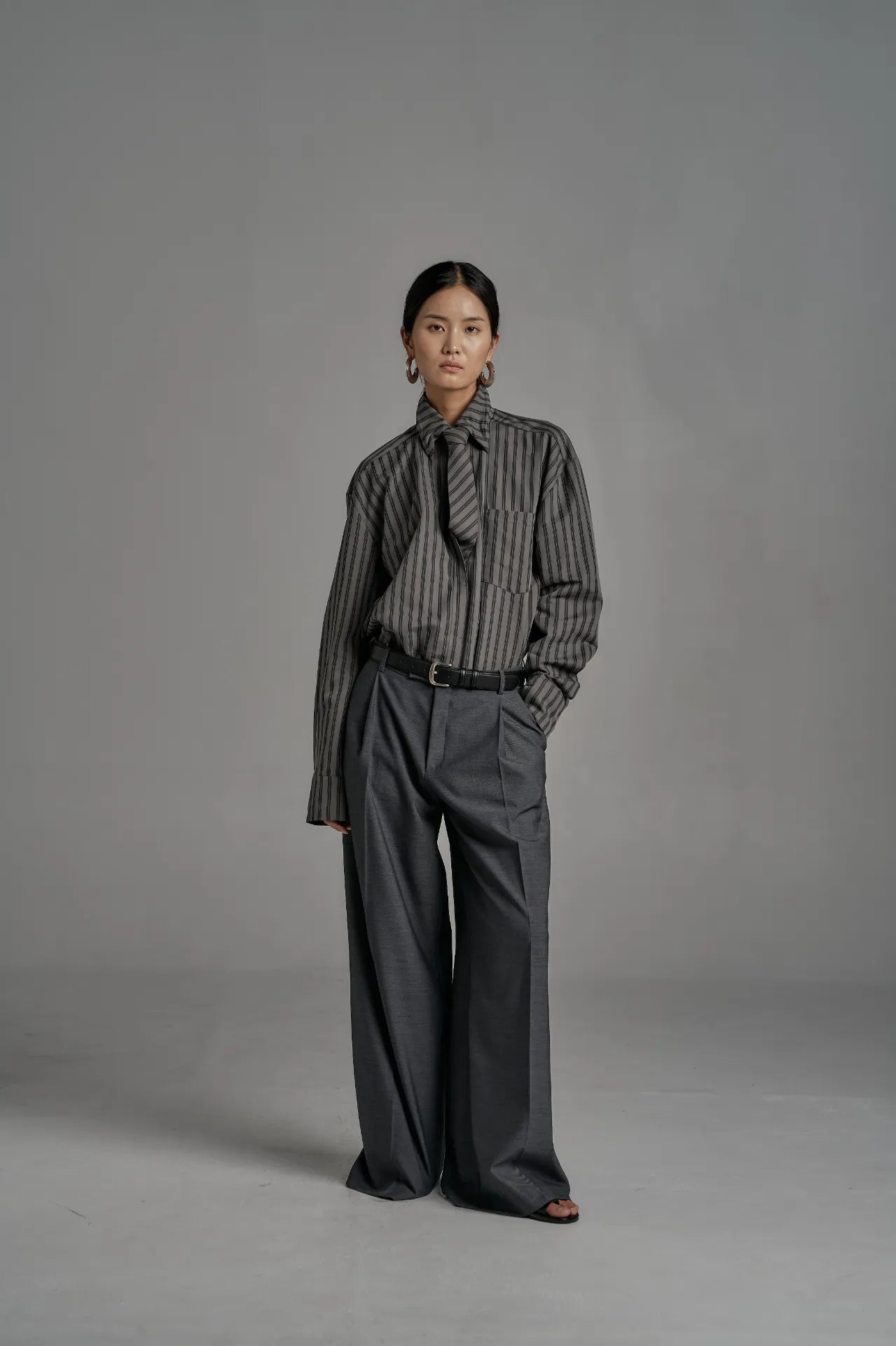 The Striped Shirt Dress in Grey