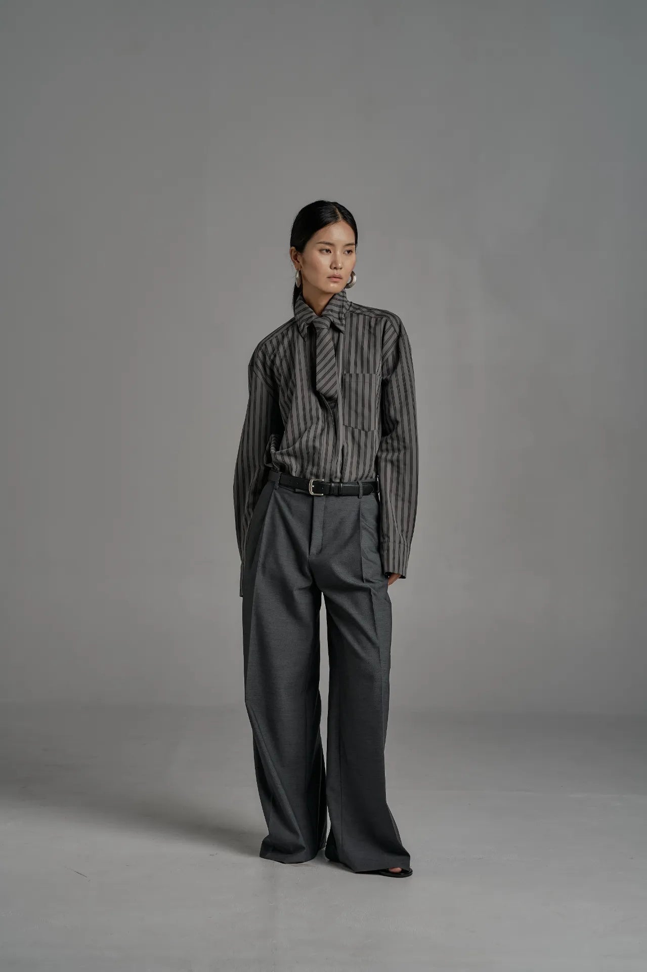 The Striped Shirt Dress in Grey