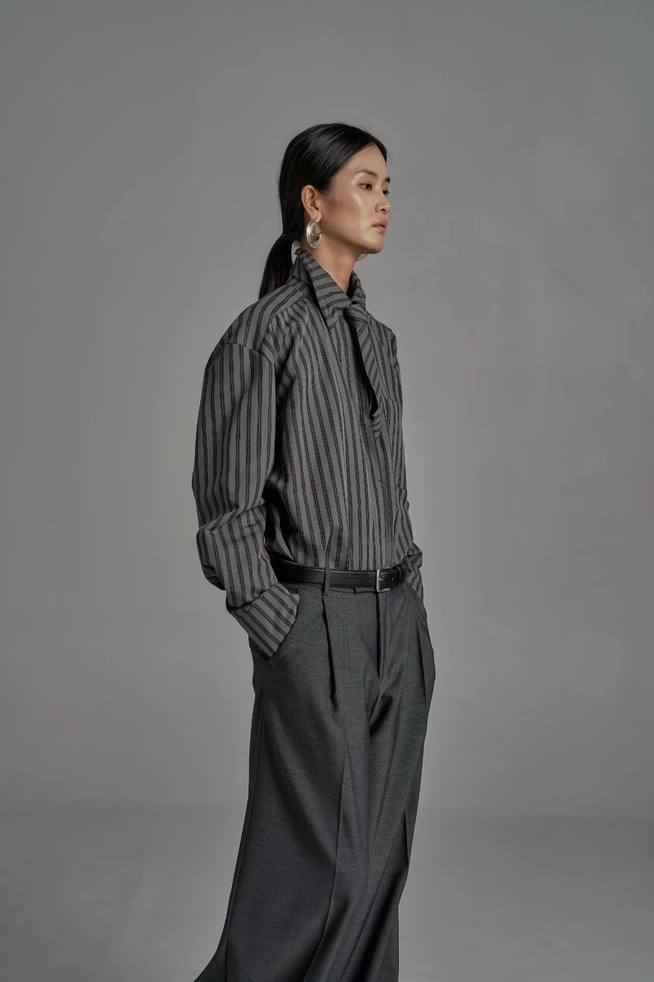 The Striped Shirt Dress in Grey