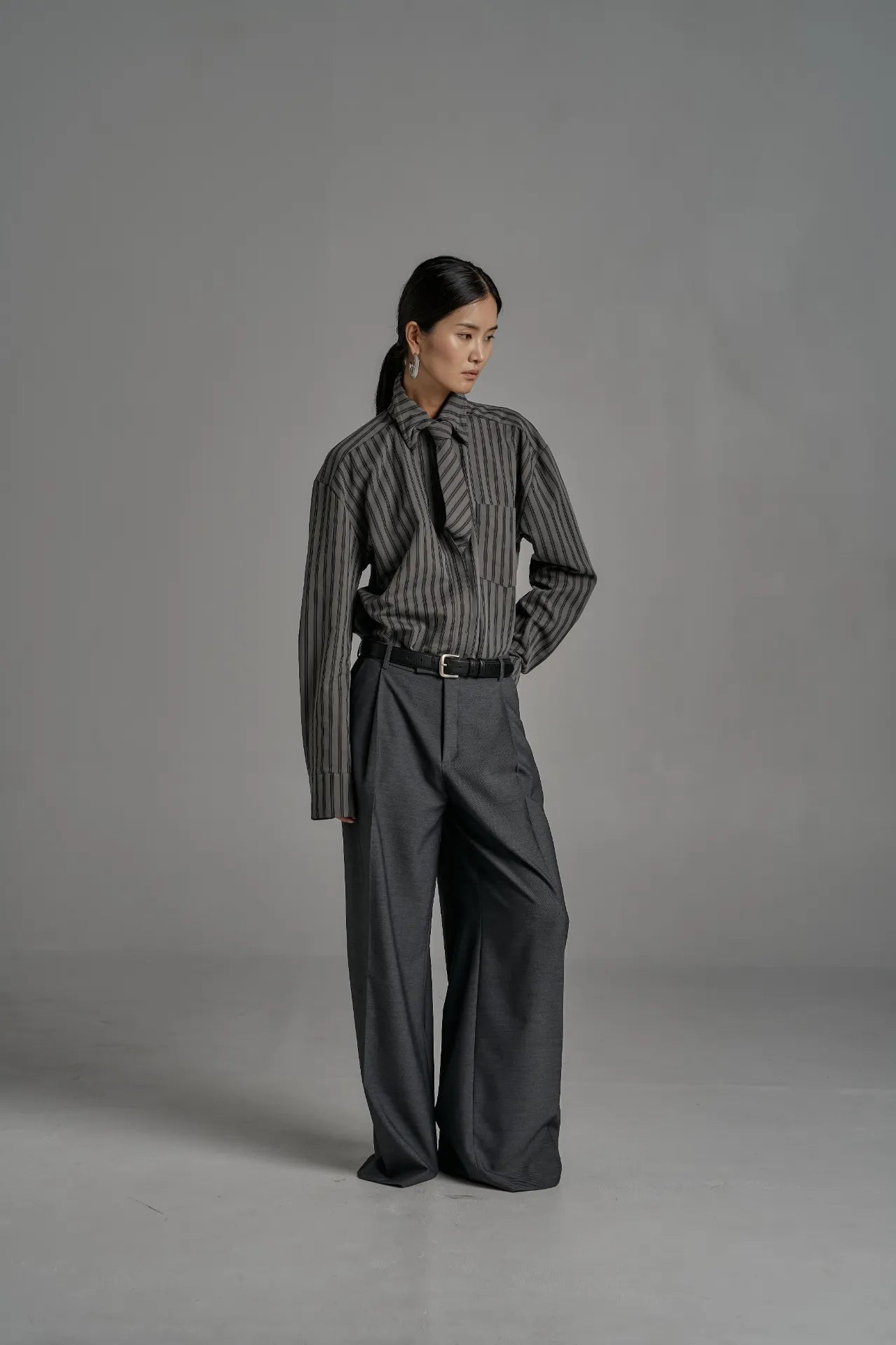 The Striped Shirt Dress in Grey
